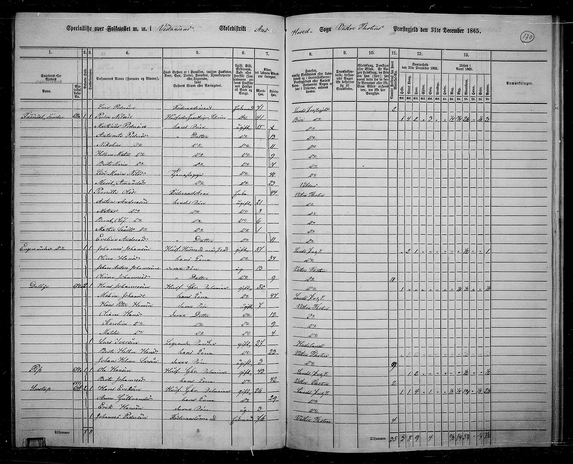 RA, 1865 census for Vestre Toten, 1865, p. 113