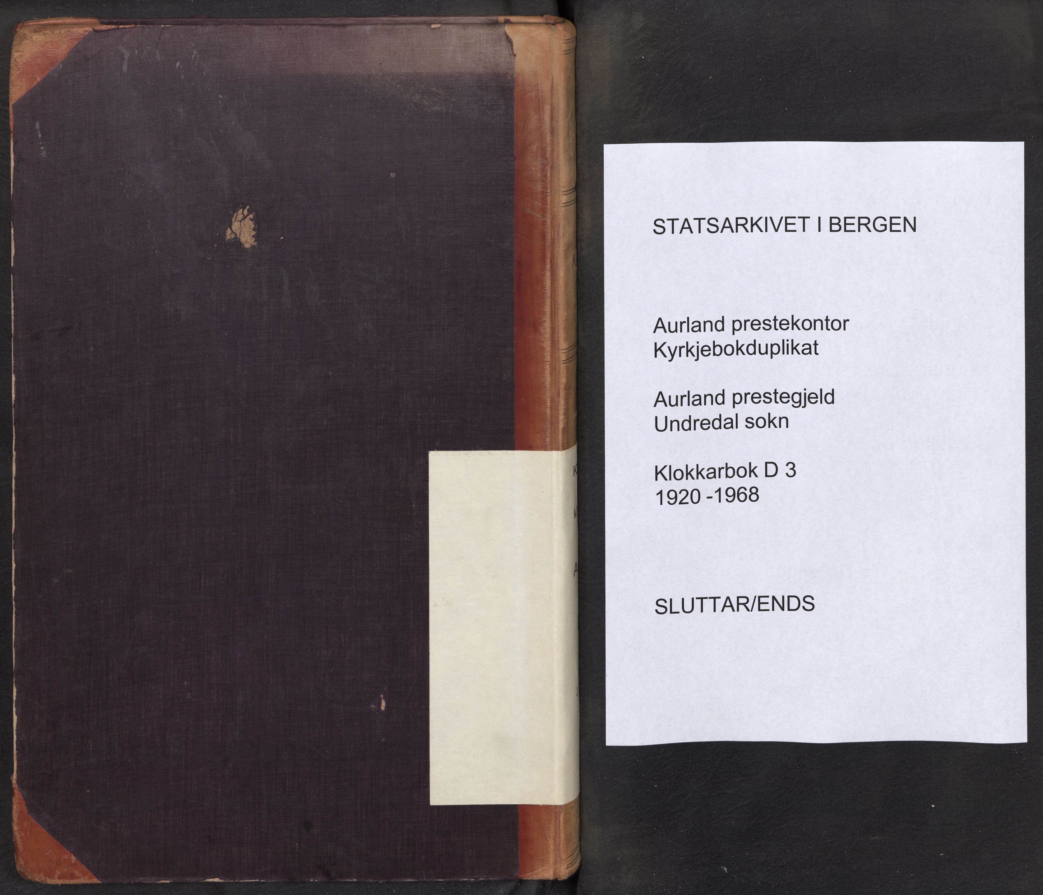 Aurland sokneprestembete, SAB/A-99937/H/Hb/Hbd/L0003: Parish register (copy) no. D 3, 1920-1968