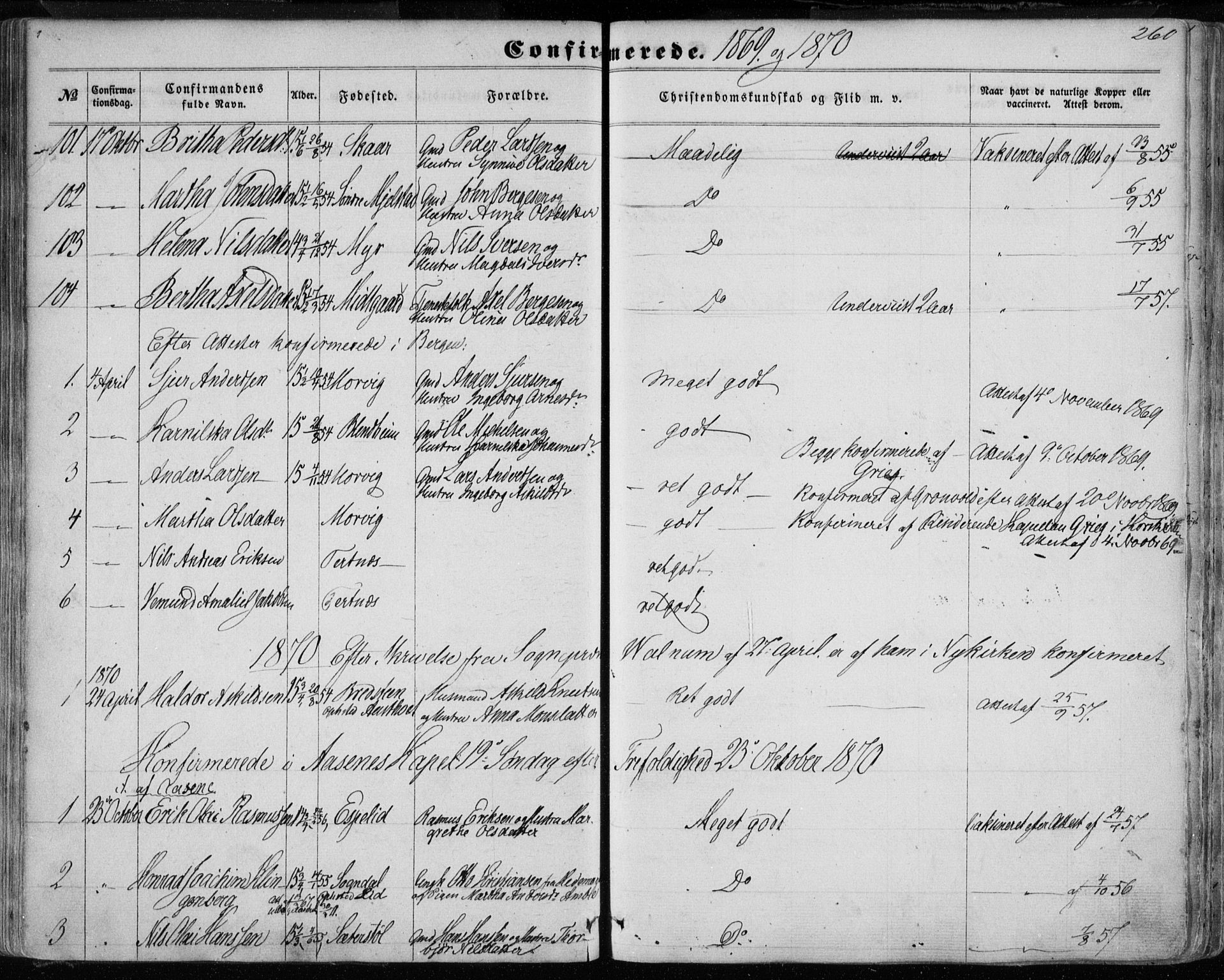 Hamre sokneprestembete, SAB/A-75501/H/Ha/Haa/Haaa/L0014: Parish register (official) no. A 14, 1858-1872, p. 260