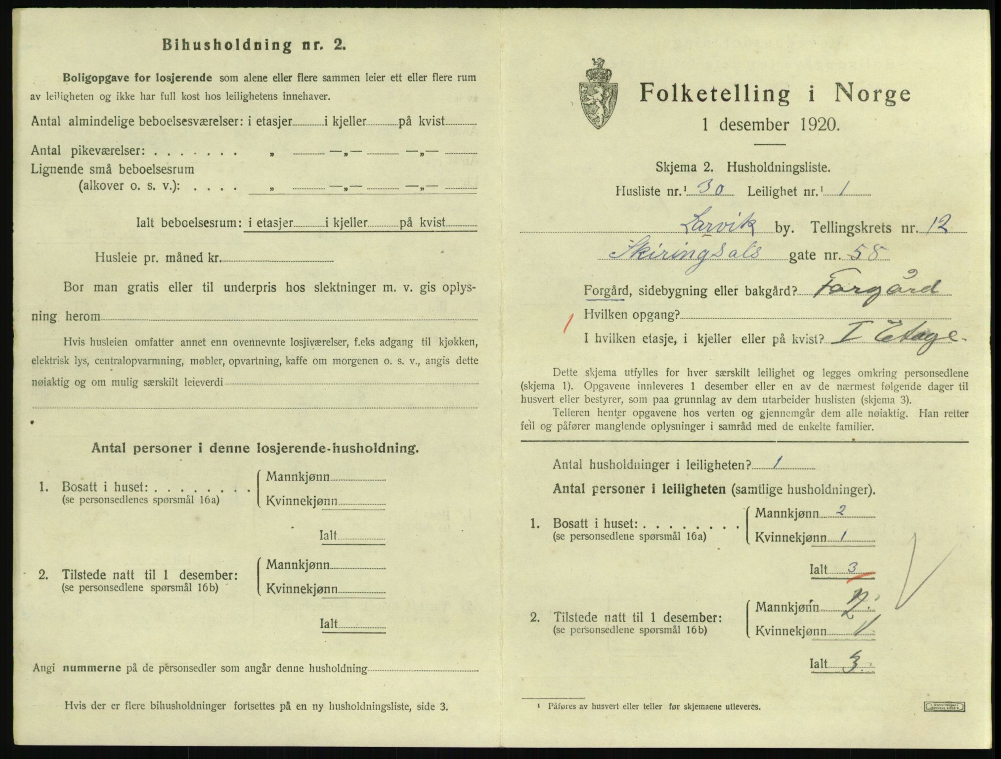 SAKO, 1920 census for Larvik, 1920, p. 8472