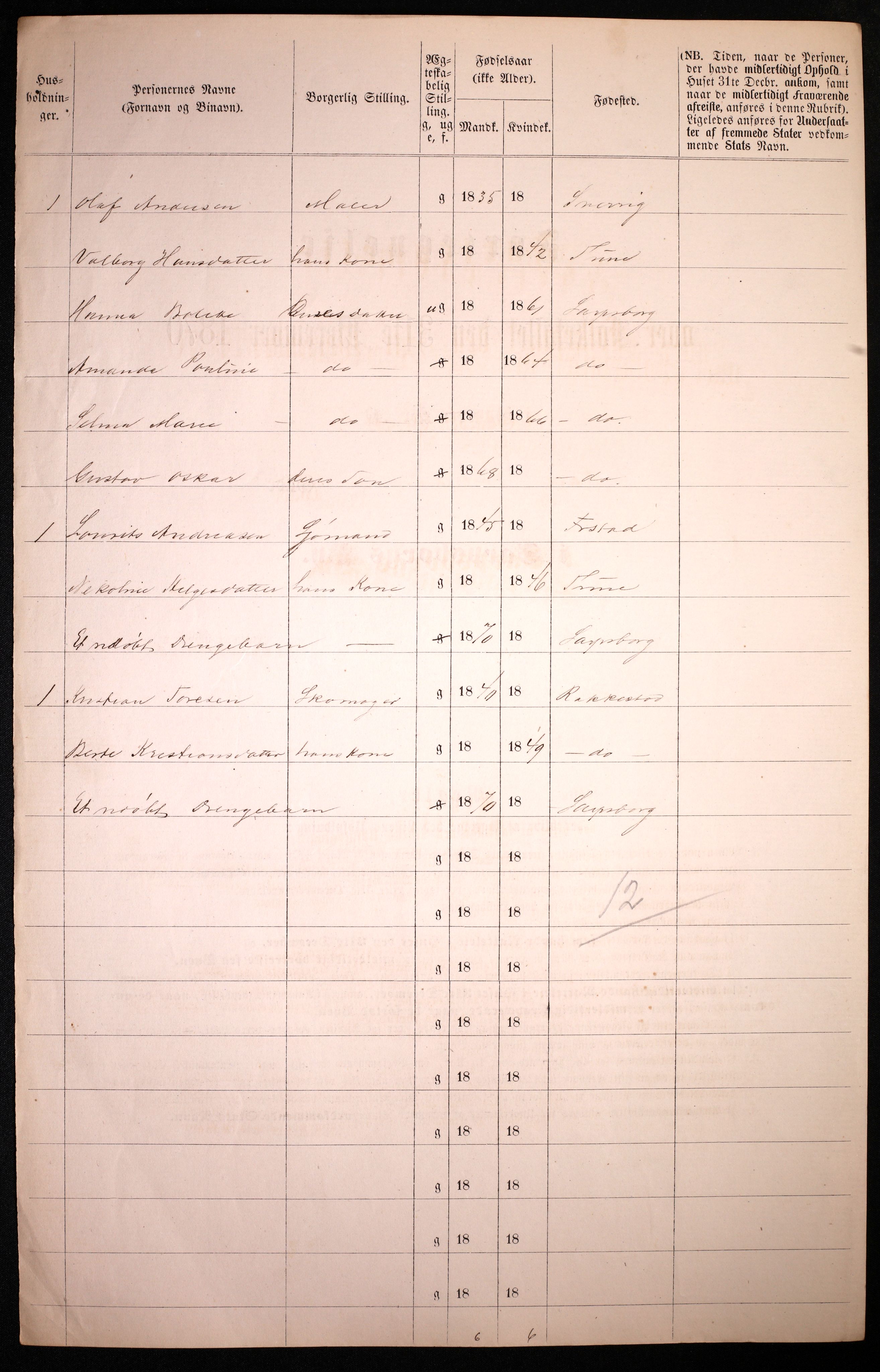 RA, 1870 census for 0102 Sarpsborg, 1870, p. 378