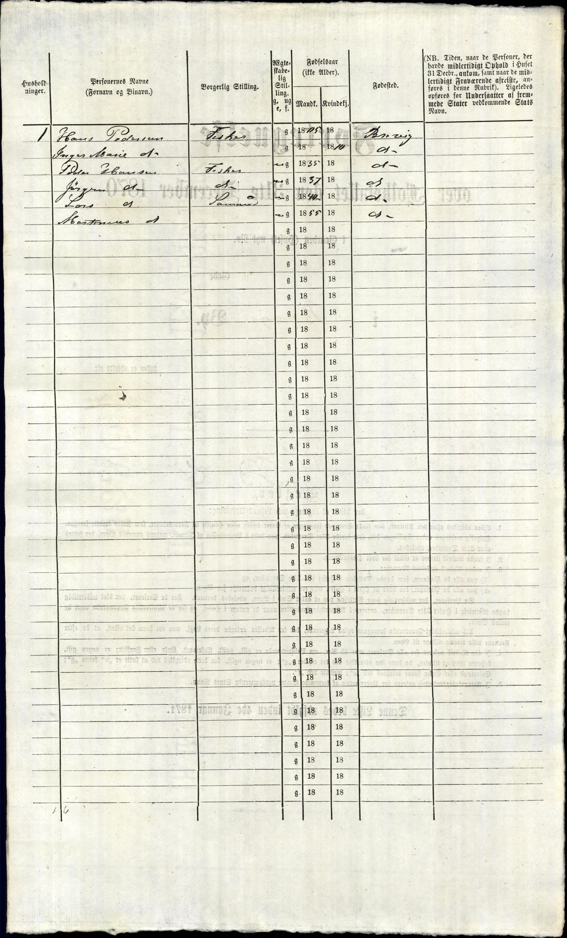 RA, 1870 census for 0804 Brevik, 1870, p. 581