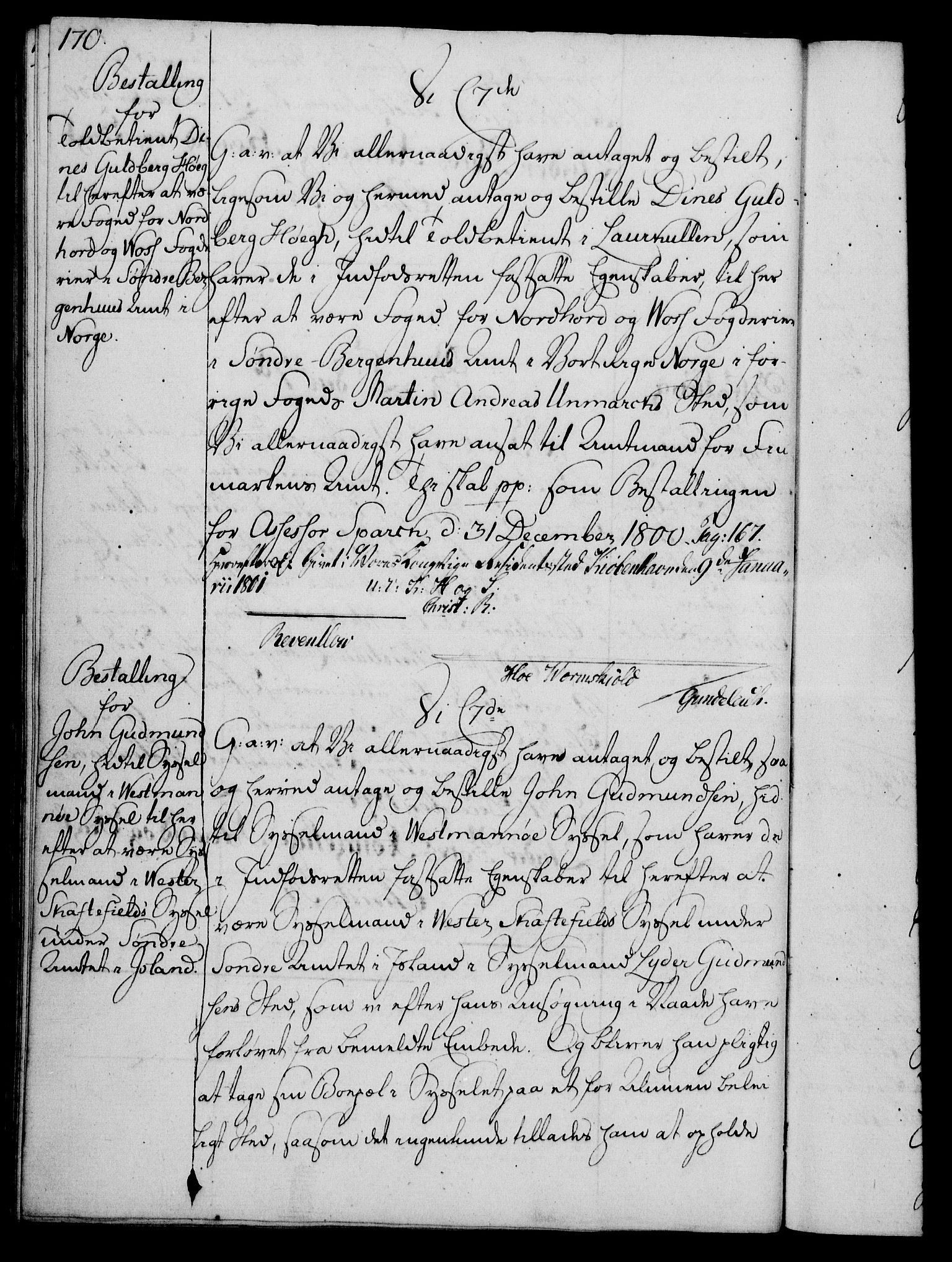 Rentekammeret, Kammerkanselliet, RA/EA-3111/G/Gg/Gge/L0006: Norsk bestallingsprotokoll med register (merket RK 53.30), 1773-1814, p. 170