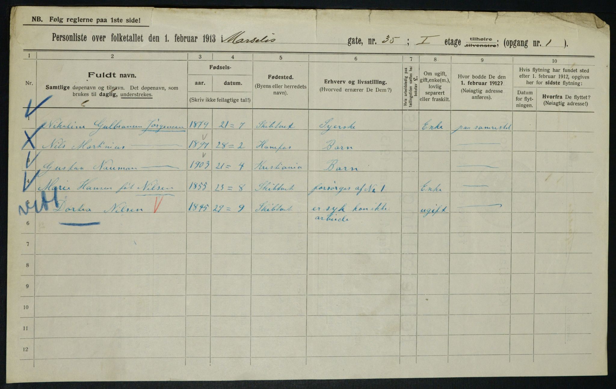 OBA, Municipal Census 1913 for Kristiania, 1913, p. 64500