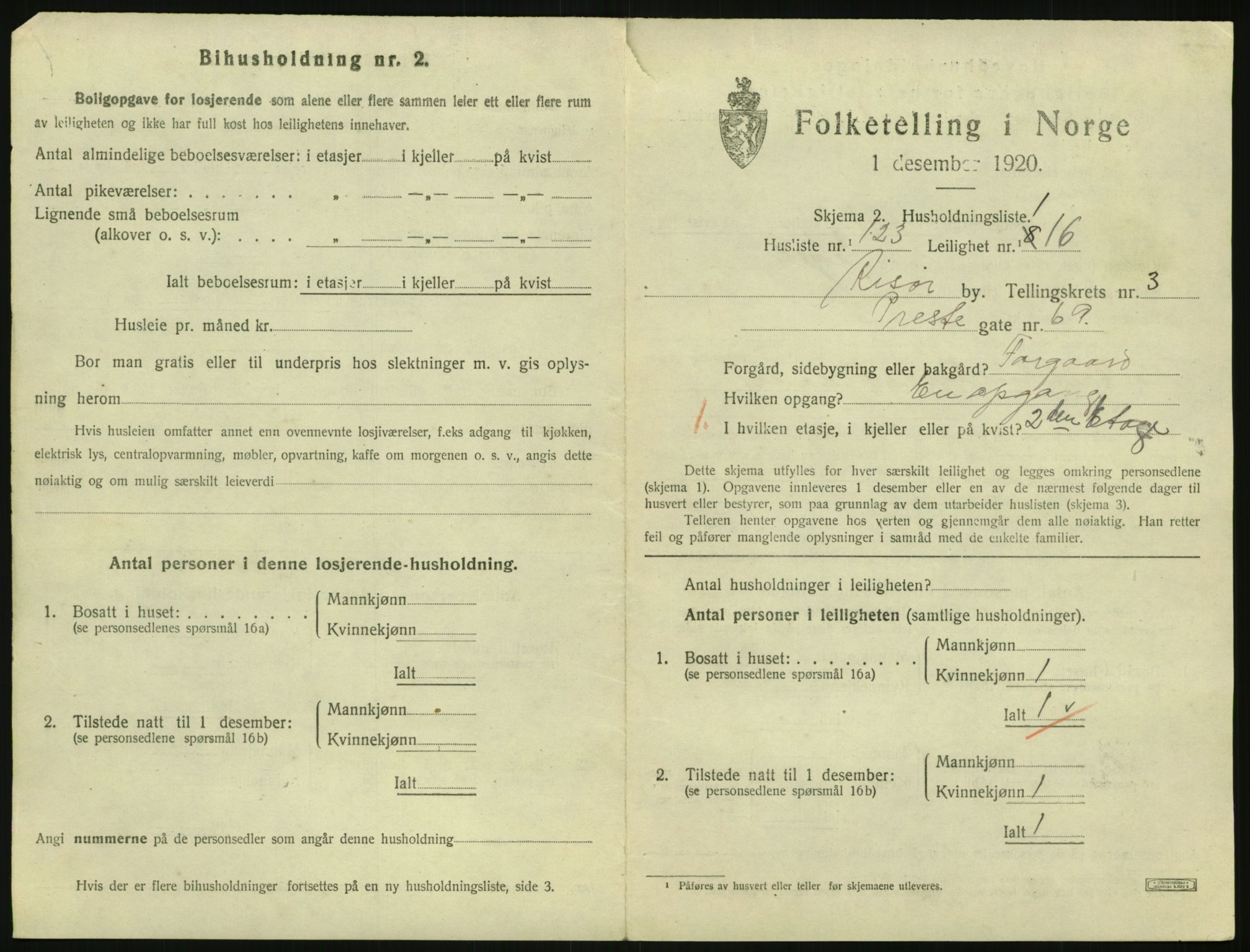 SAK, 1920 census for Risør, 1920, p. 2873