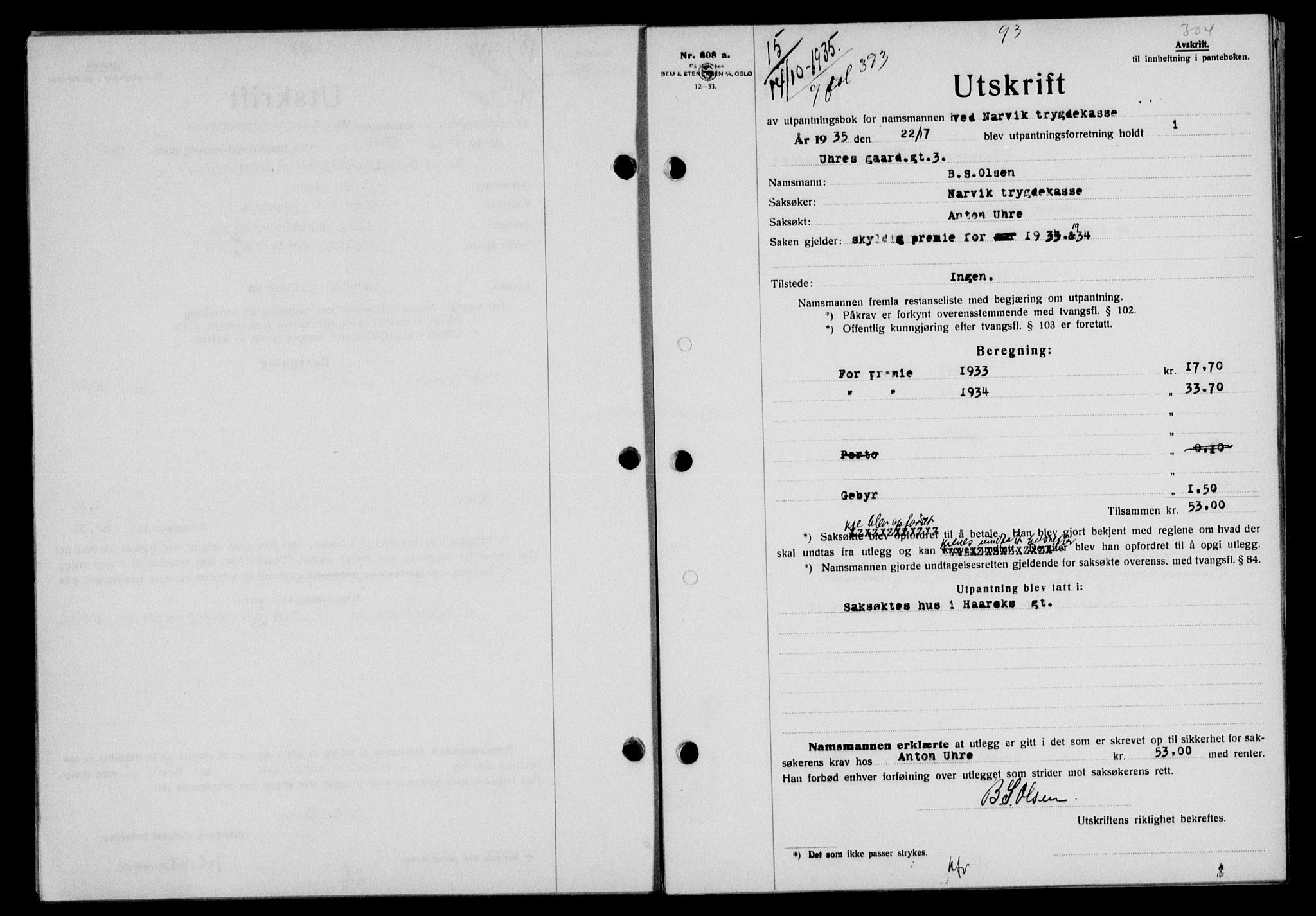 Narvik sorenskriveri, SAT/A-0002/1/2/2C/2Ca/L0011: Mortgage book no. 14, 1935-1937, Deed date: 14.10.1935