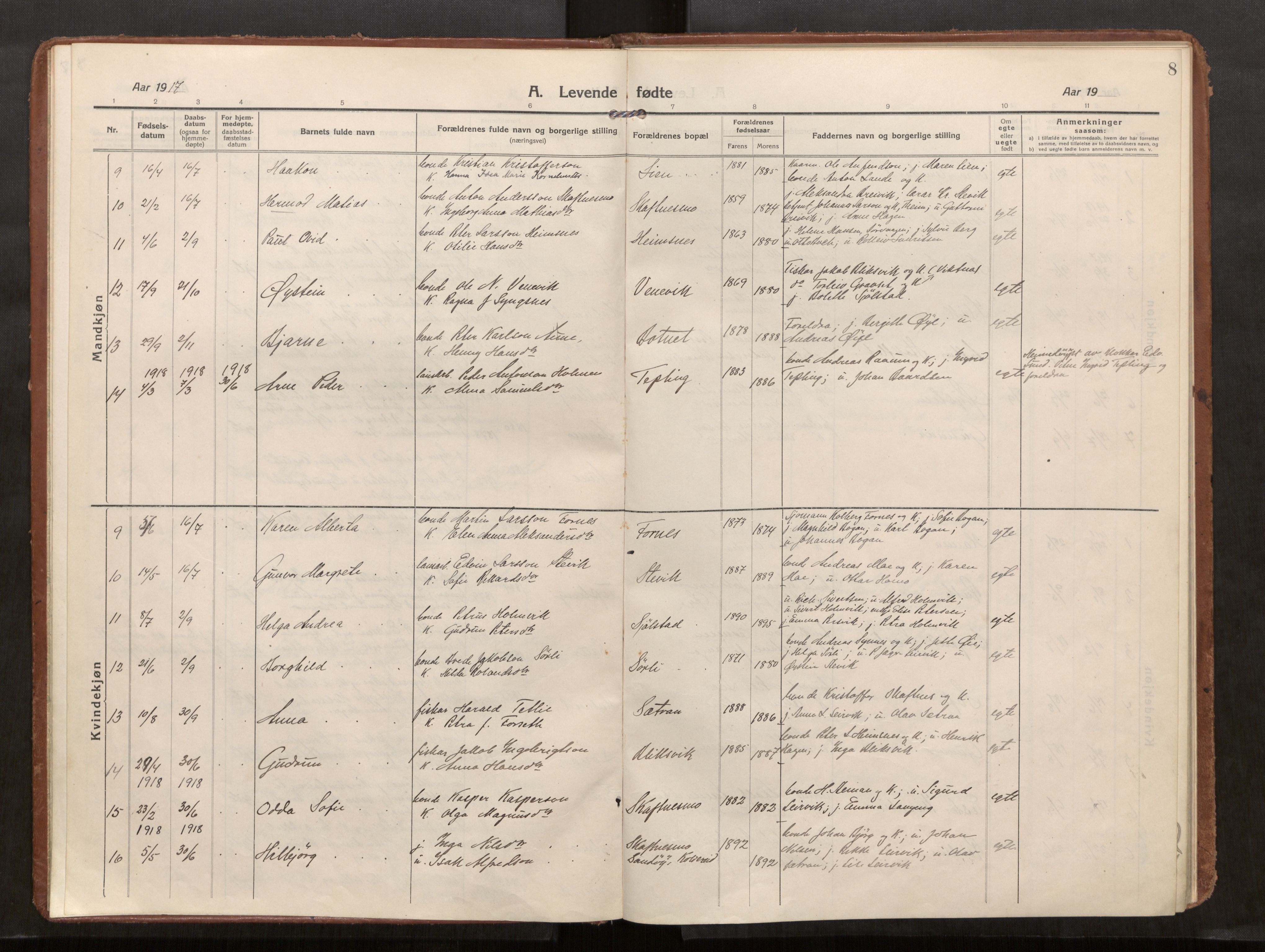 Kolvereid sokneprestkontor, SAT/A-1171/H/Ha/Haa/L0002: Parish register (official) no. 2, 1914-1926, p. 8