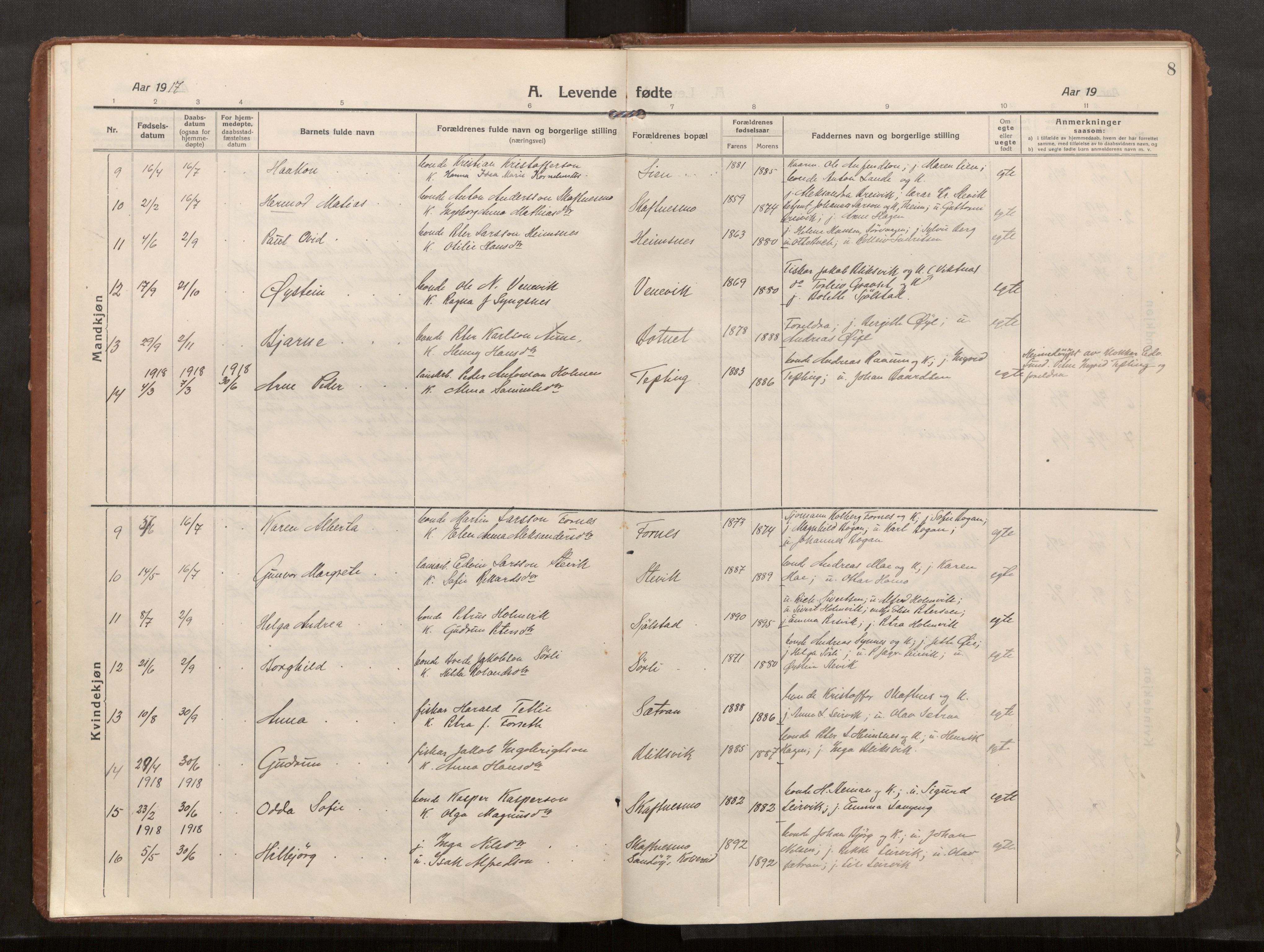 Kolvereid sokneprestkontor, AV/SAT-A-1171/H/Ha/Haa/L0002: Parish register (official) no. 2, 1914-1926, p. 8