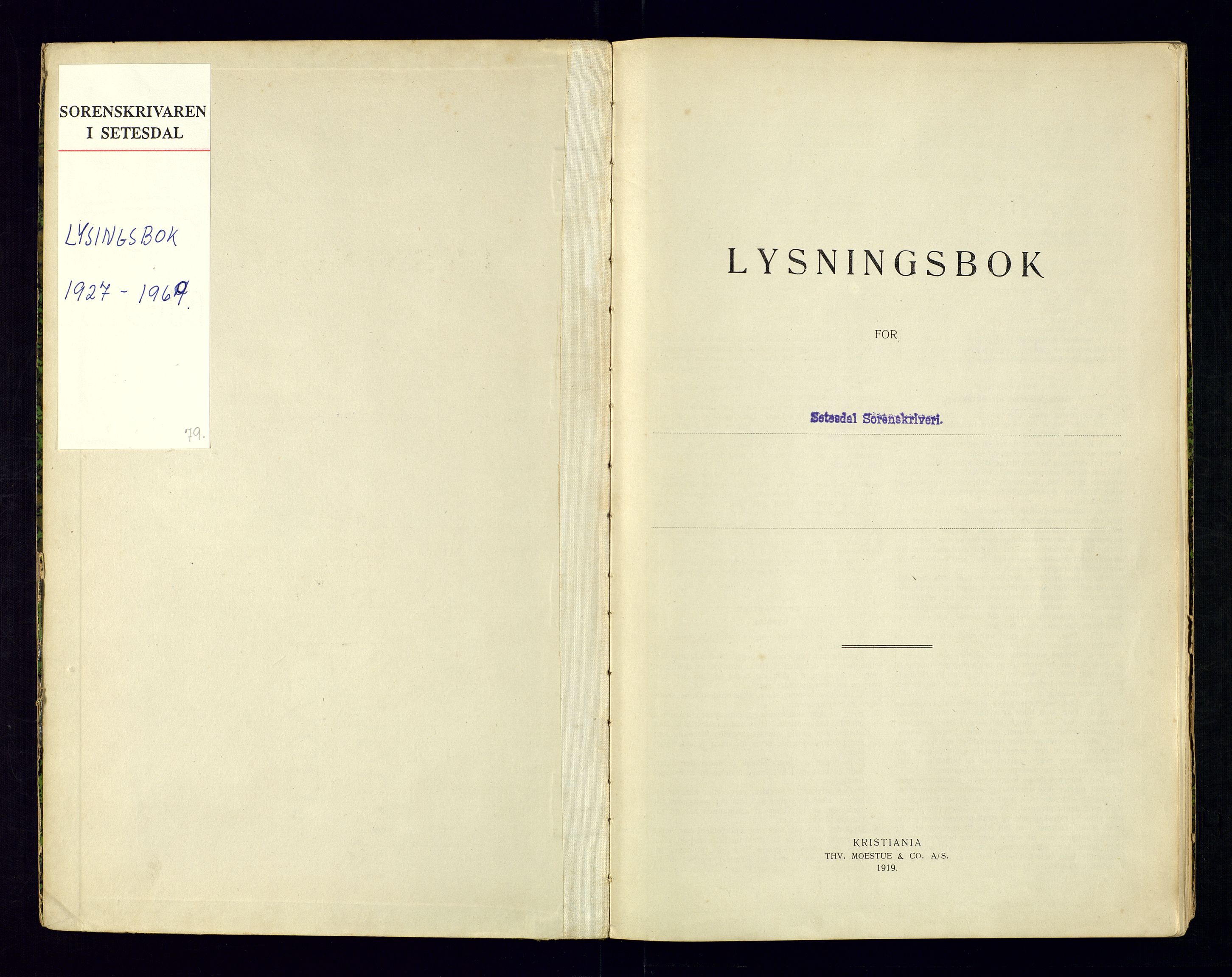 Setesdal  sorenskriveri - 2, SAK/1221-0111/I/Ia/L0001/0001: Lysninger og vigsel / Lysningsbok, 1927-1969