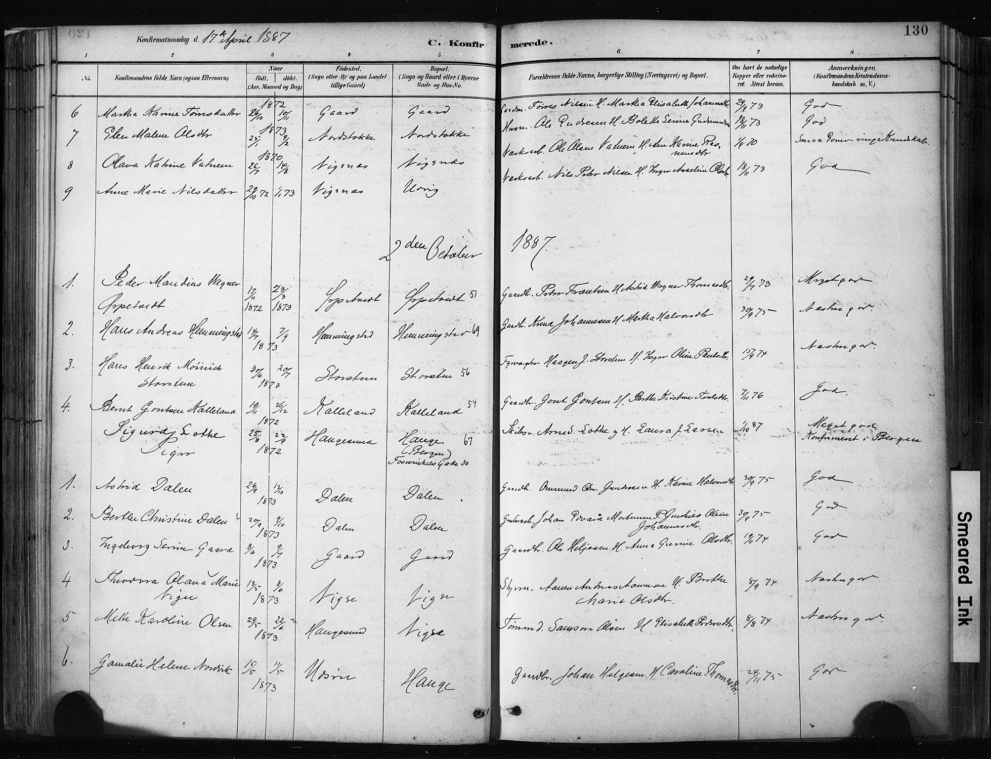 Haugesund sokneprestkontor, SAST/A -101863/H/Ha/Haa/L0004: Parish register (official) no. A 4, 1886-1908, p. 130