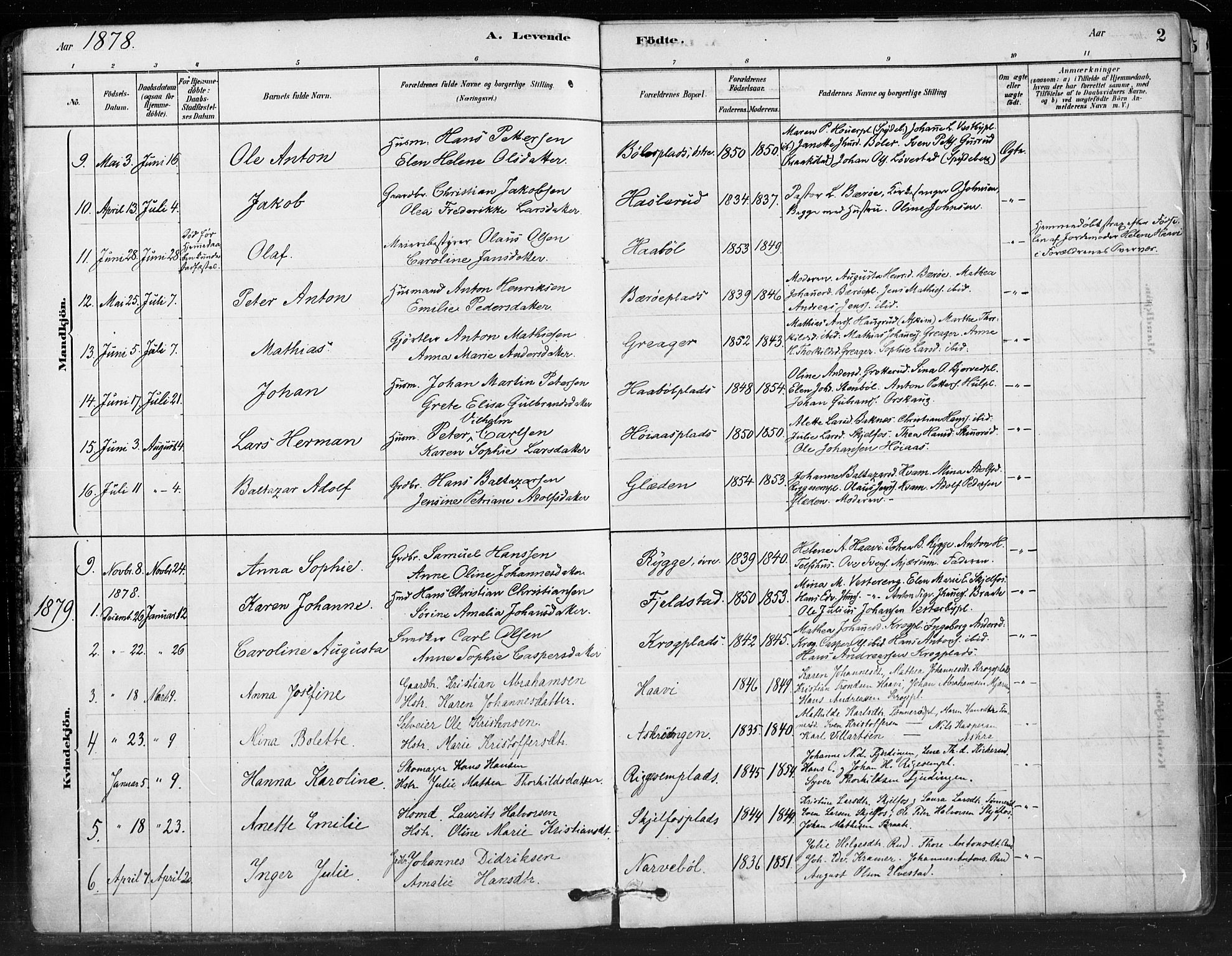 Hobøl prestekontor Kirkebøker, AV/SAO-A-2002/F/Fa/L0005: Parish register (official) no. I 5, 1878-1904, p. 2