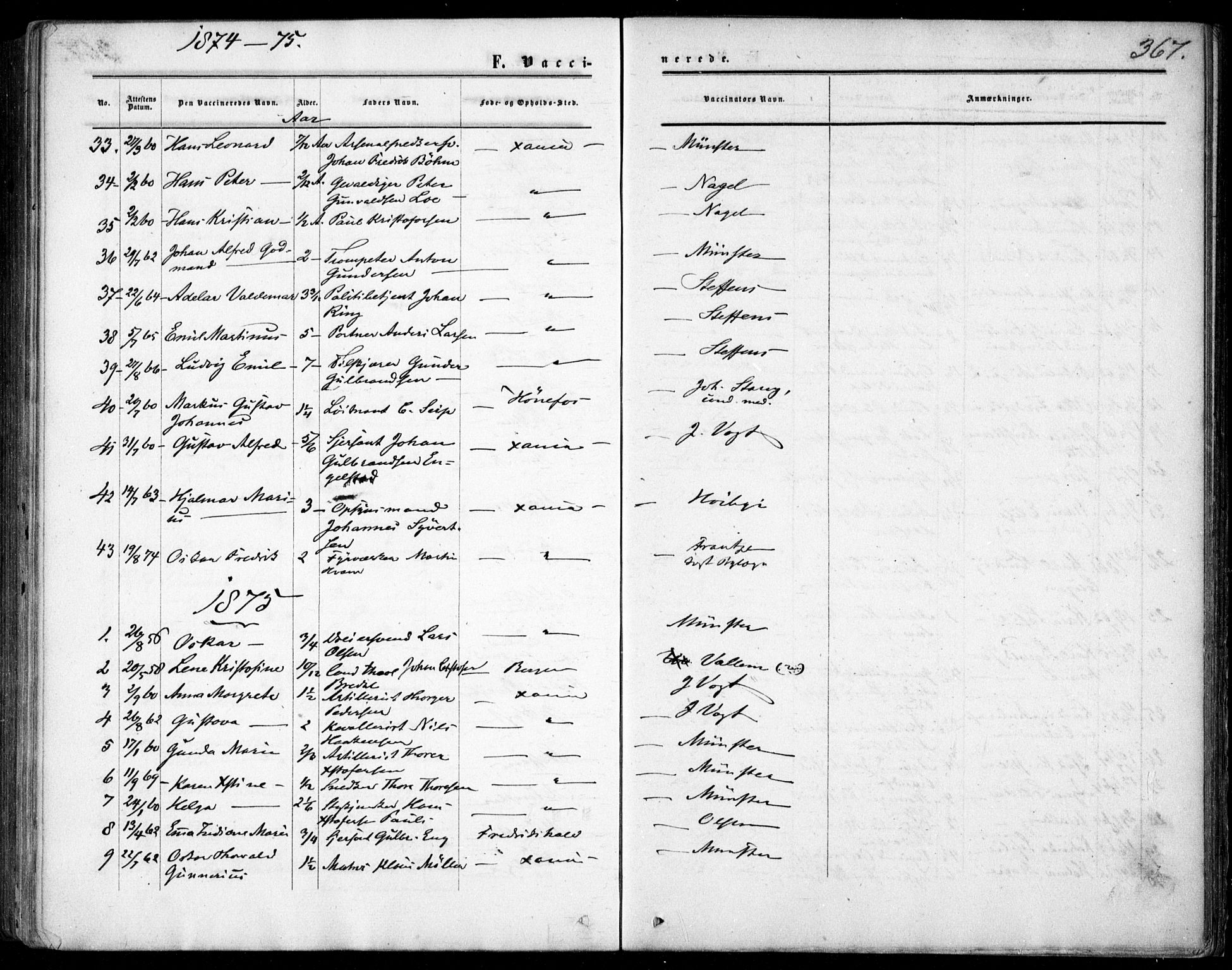 Garnisonsmenigheten Kirkebøker, SAO/A-10846/F/Fa/L0011: Parish register (official) no. 11, 1870-1880, p. 367