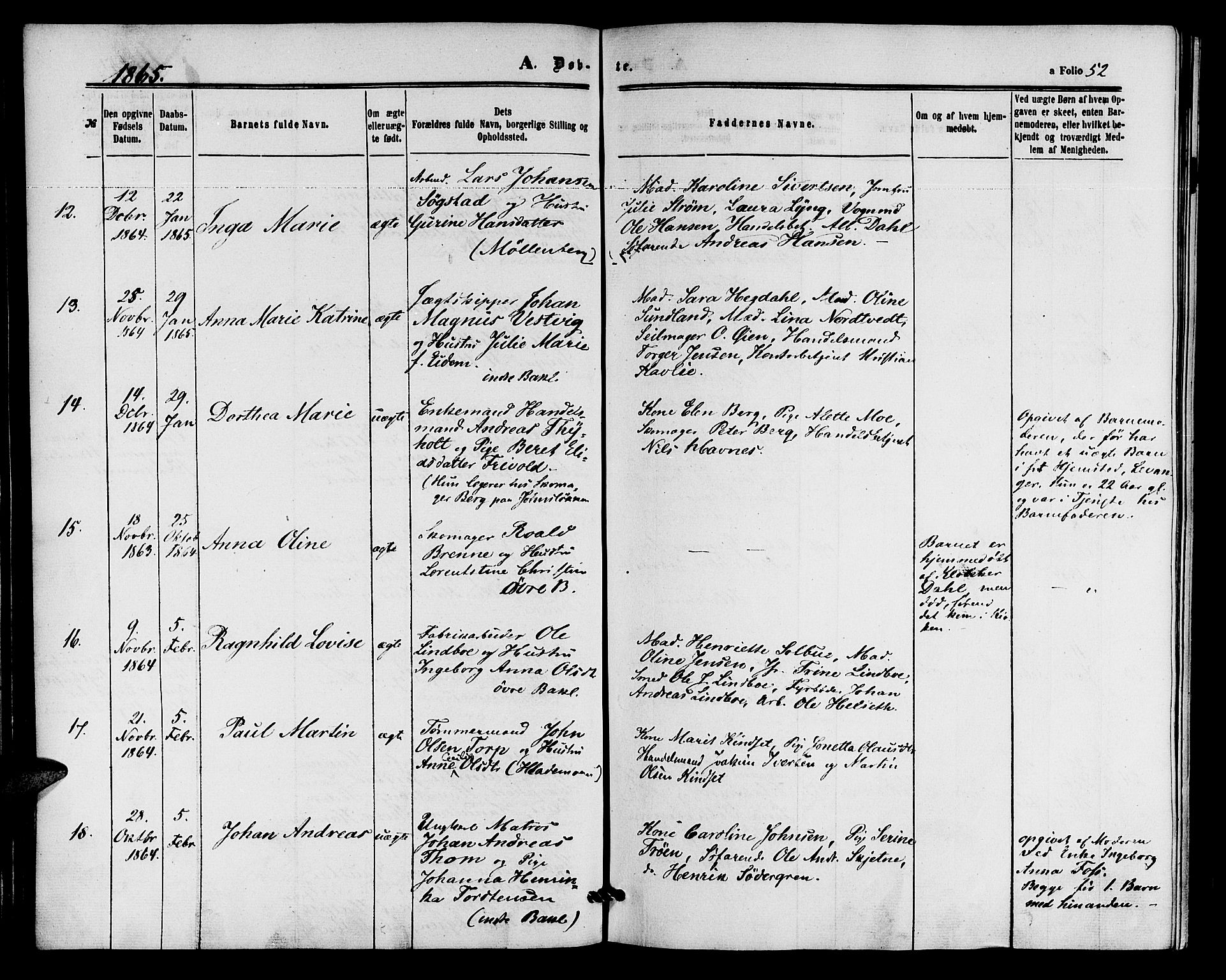 Ministerialprotokoller, klokkerbøker og fødselsregistre - Sør-Trøndelag, AV/SAT-A-1456/604/L0185: Parish register (official) no. 604A06, 1861-1865, p. 52