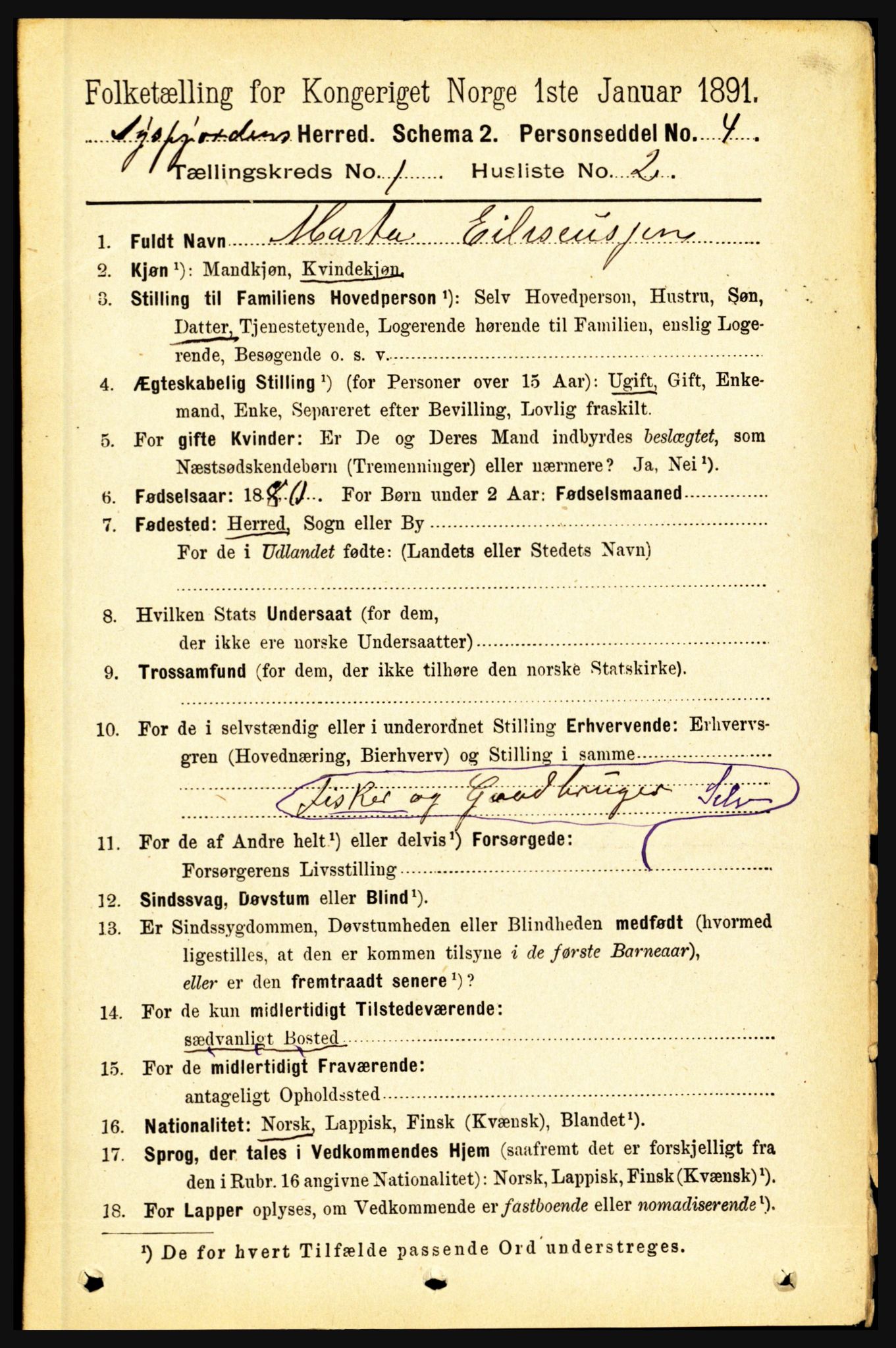 RA, 1891 census for 1850 Tysfjord, 1891, p. 88