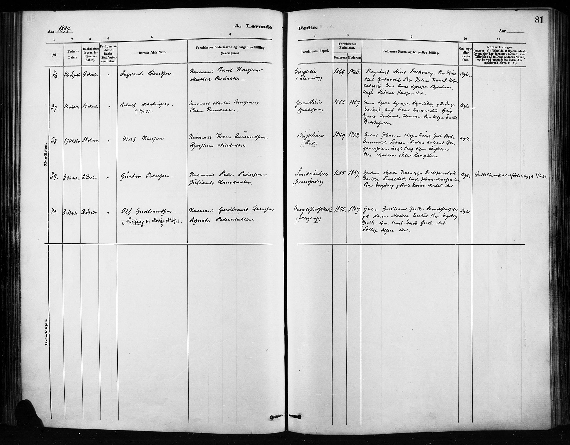 Nordre Land prestekontor, AV/SAH-PREST-124/H/Ha/Haa/L0004: Parish register (official) no. 4, 1882-1896, p. 81