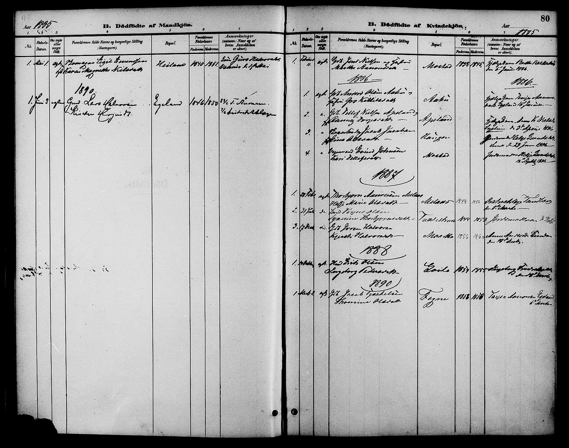 Gjerstad sokneprestkontor, AV/SAK-1111-0014/F/Fa/Faa/L0009: Parish register (official) no. A 9, 1885-1890, p. 80