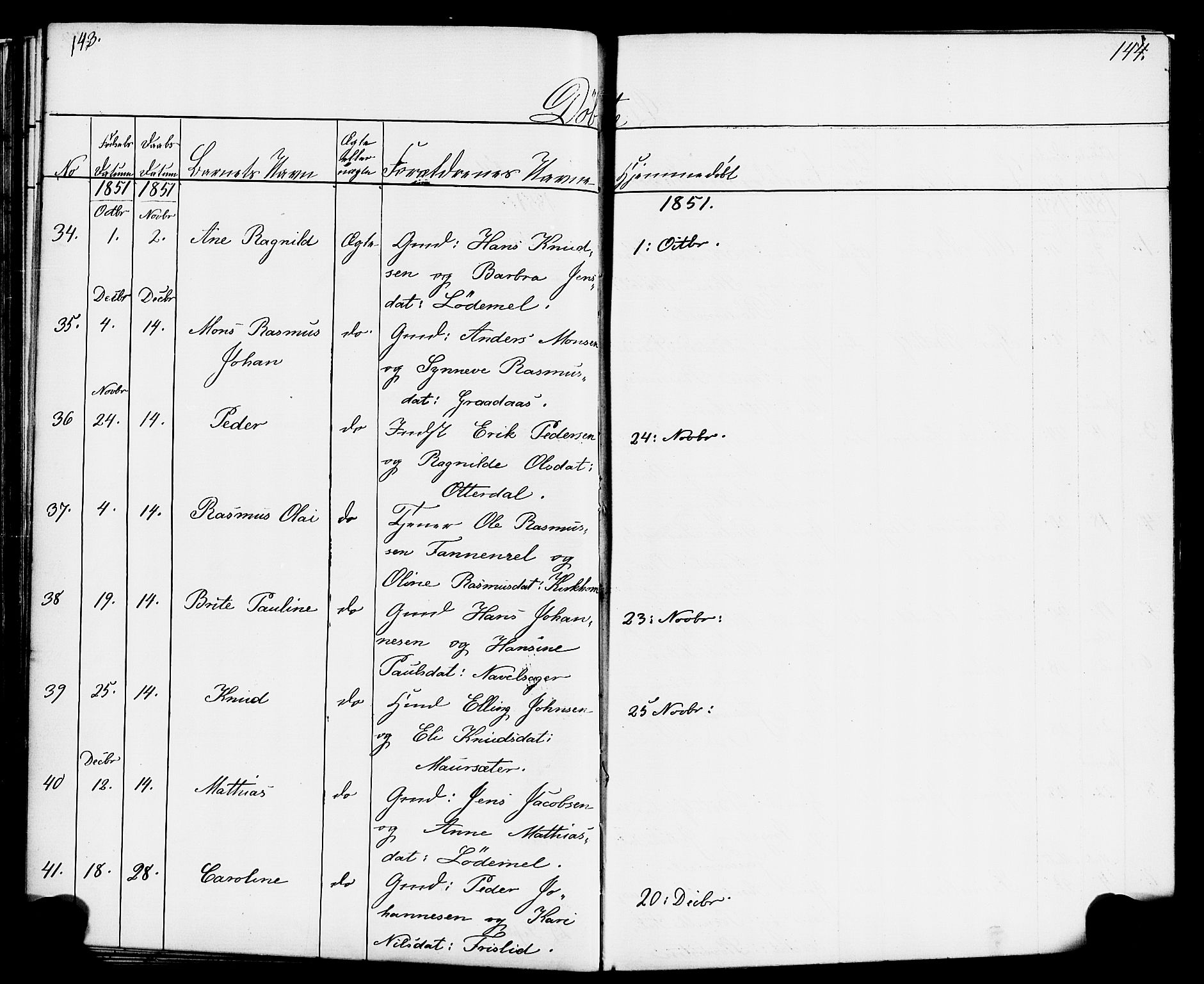 Hornindal sokneprestembete, AV/SAB-A-82401/H/Haa/Haaa/L0001: Parish register (official) no. A 1, 1837-1866, p. 144-145