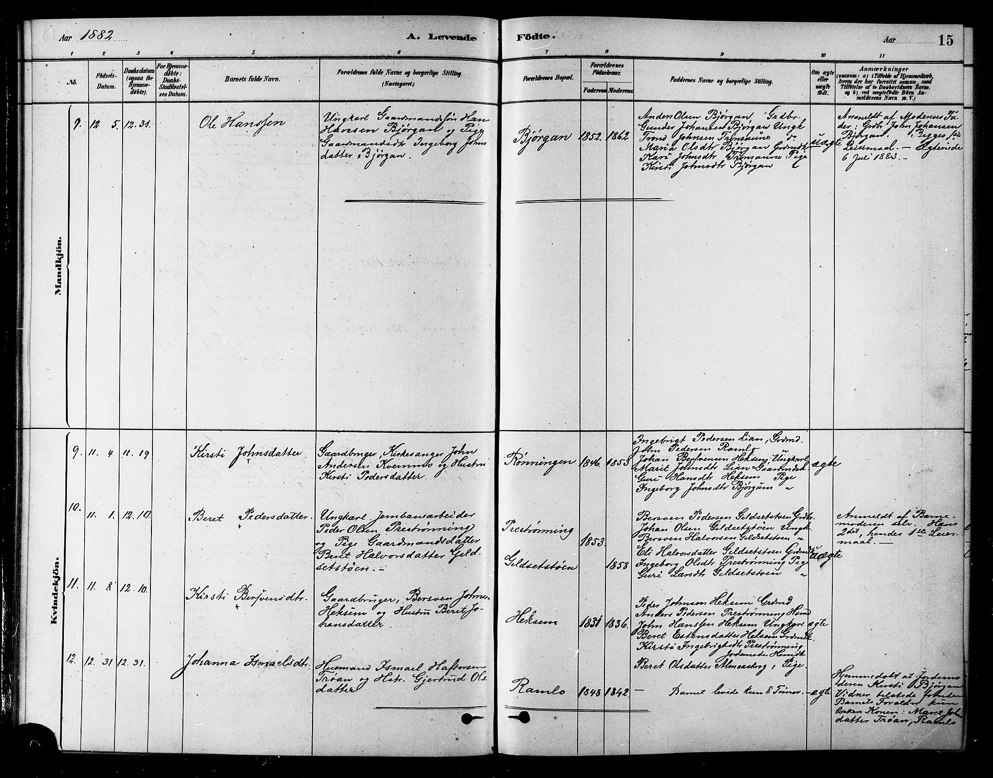 Ministerialprotokoller, klokkerbøker og fødselsregistre - Sør-Trøndelag, SAT/A-1456/685/L0972: Parish register (official) no. 685A09, 1879-1890, p. 15