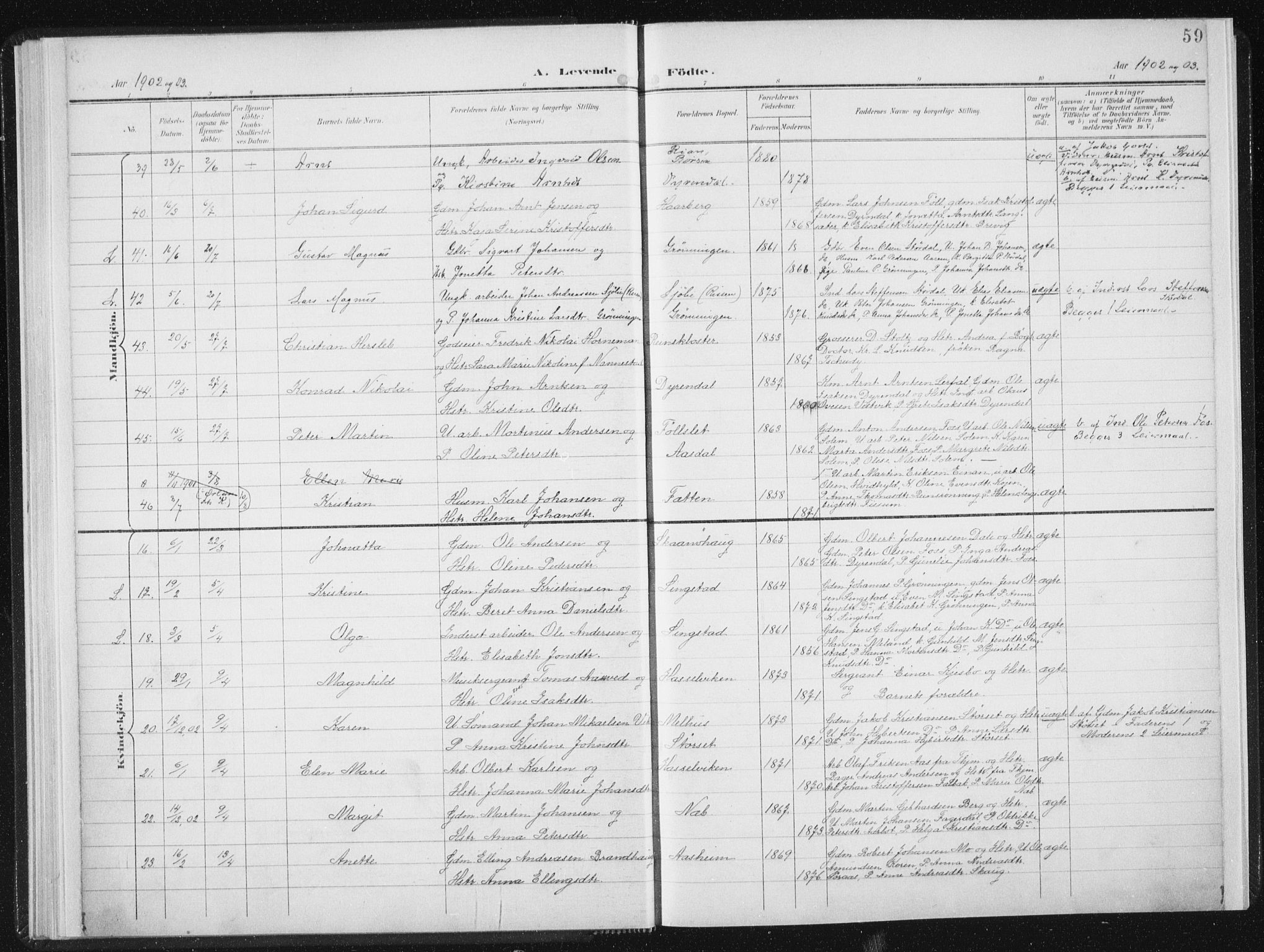 Ministerialprotokoller, klokkerbøker og fødselsregistre - Sør-Trøndelag, AV/SAT-A-1456/647/L0635: Parish register (official) no. 647A02, 1896-1911, p. 59