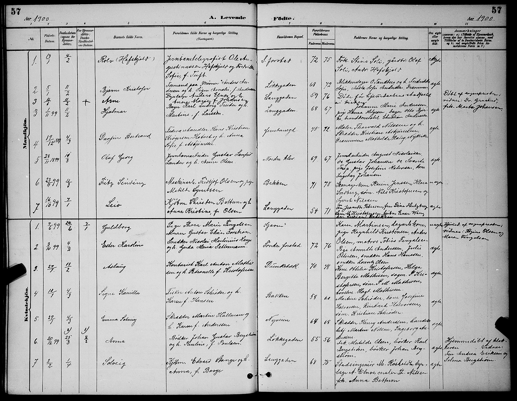 Holmestrand kirkebøker, AV/SAKO-A-346/G/Ga/L0005: Parish register (copy) no. 5, 1889-1901, p. 57