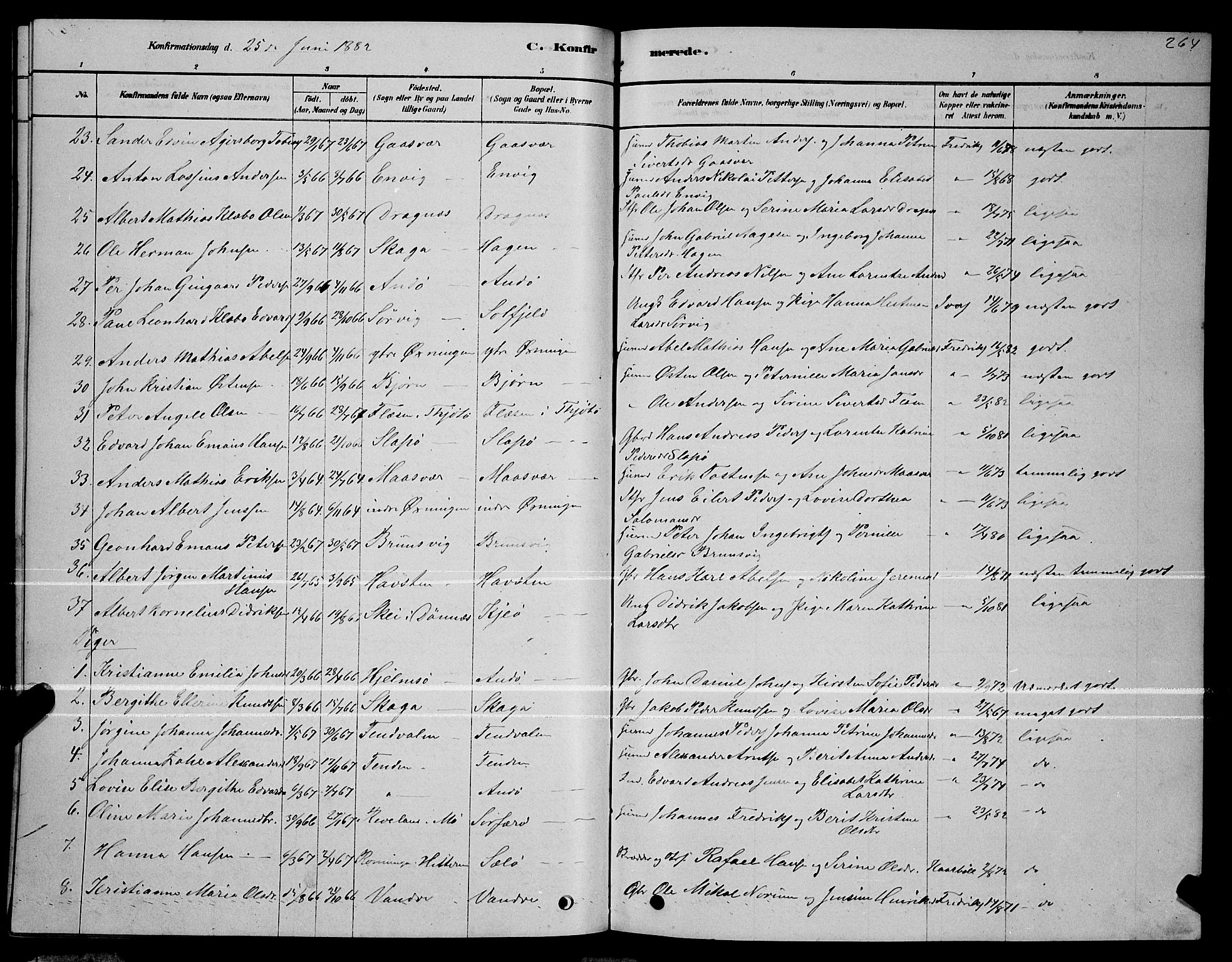 Ministerialprotokoller, klokkerbøker og fødselsregistre - Nordland, AV/SAT-A-1459/834/L0513: Parish register (copy) no. 834C04, 1877-1892, p. 264