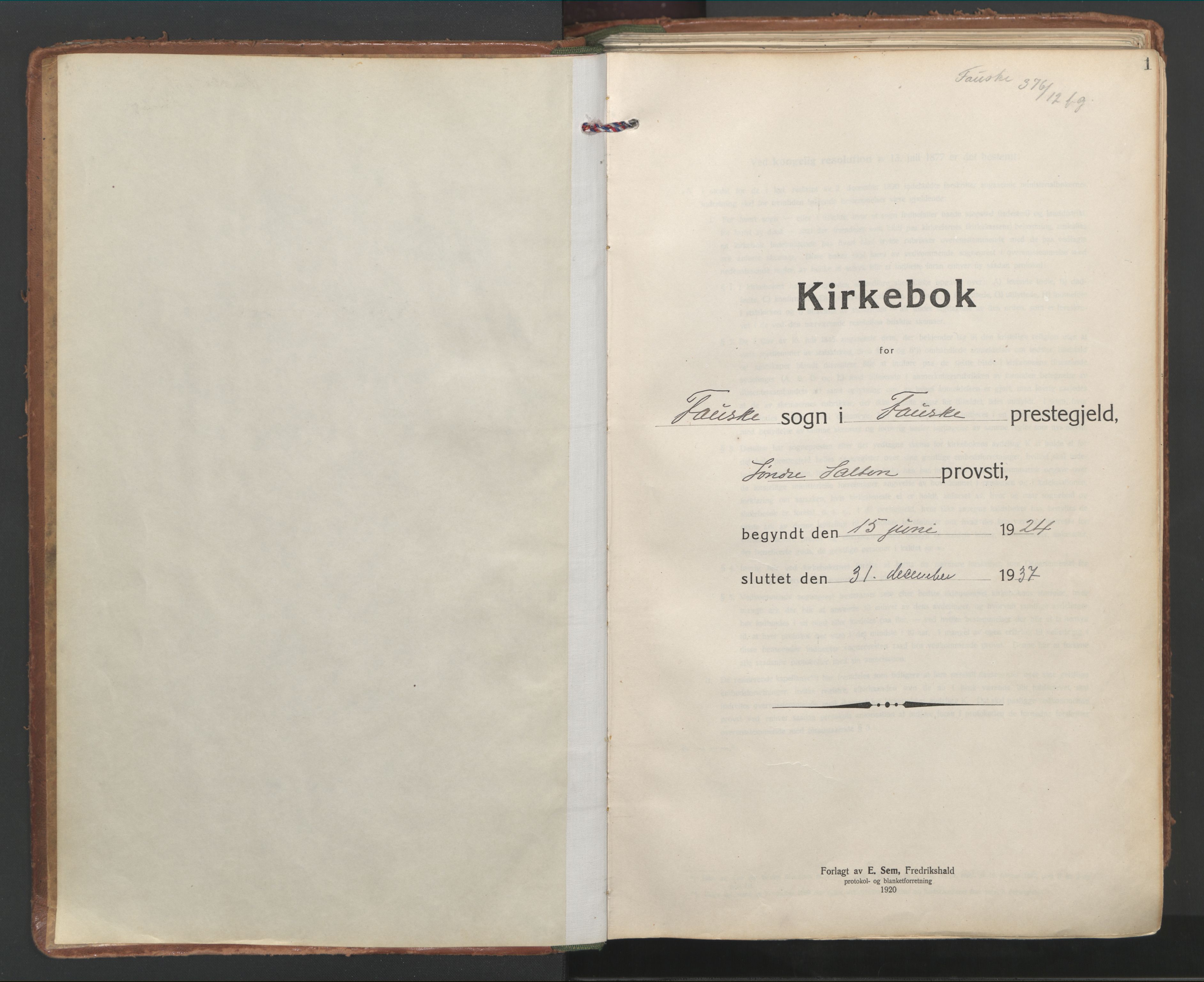 Ministerialprotokoller, klokkerbøker og fødselsregistre - Nordland, AV/SAT-A-1459/849/L0699: Parish register (official) no. 849A10, 1924-1937, p. 1