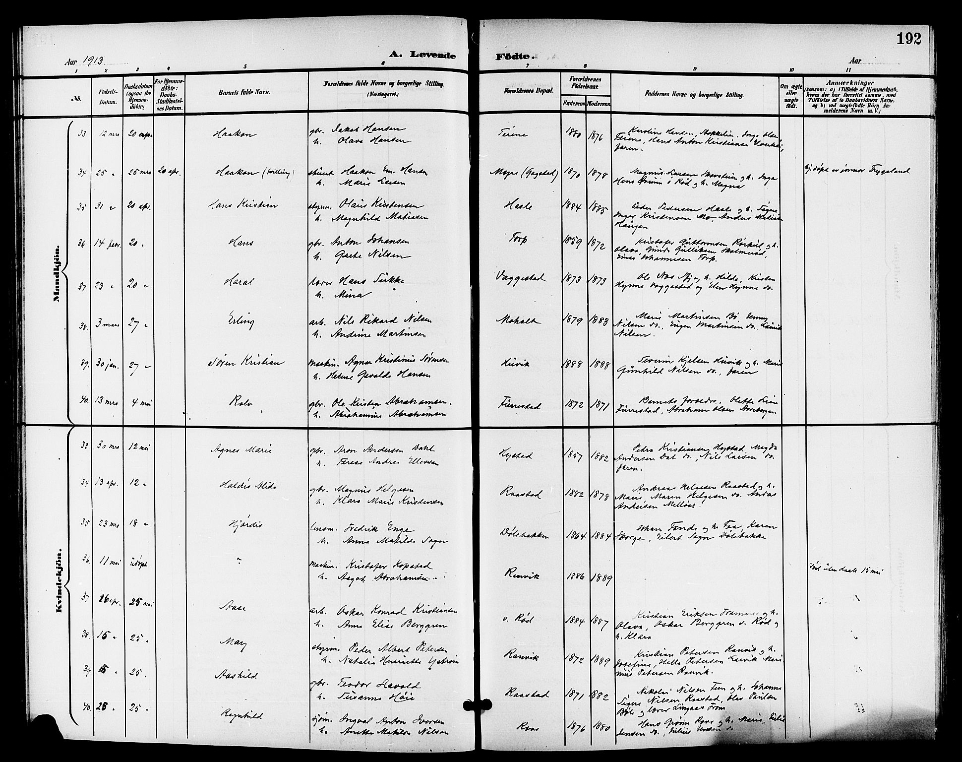 Sandar kirkebøker, AV/SAKO-A-243/G/Ga/L0002: Parish register (copy) no. 2, 1900-1915, p. 192