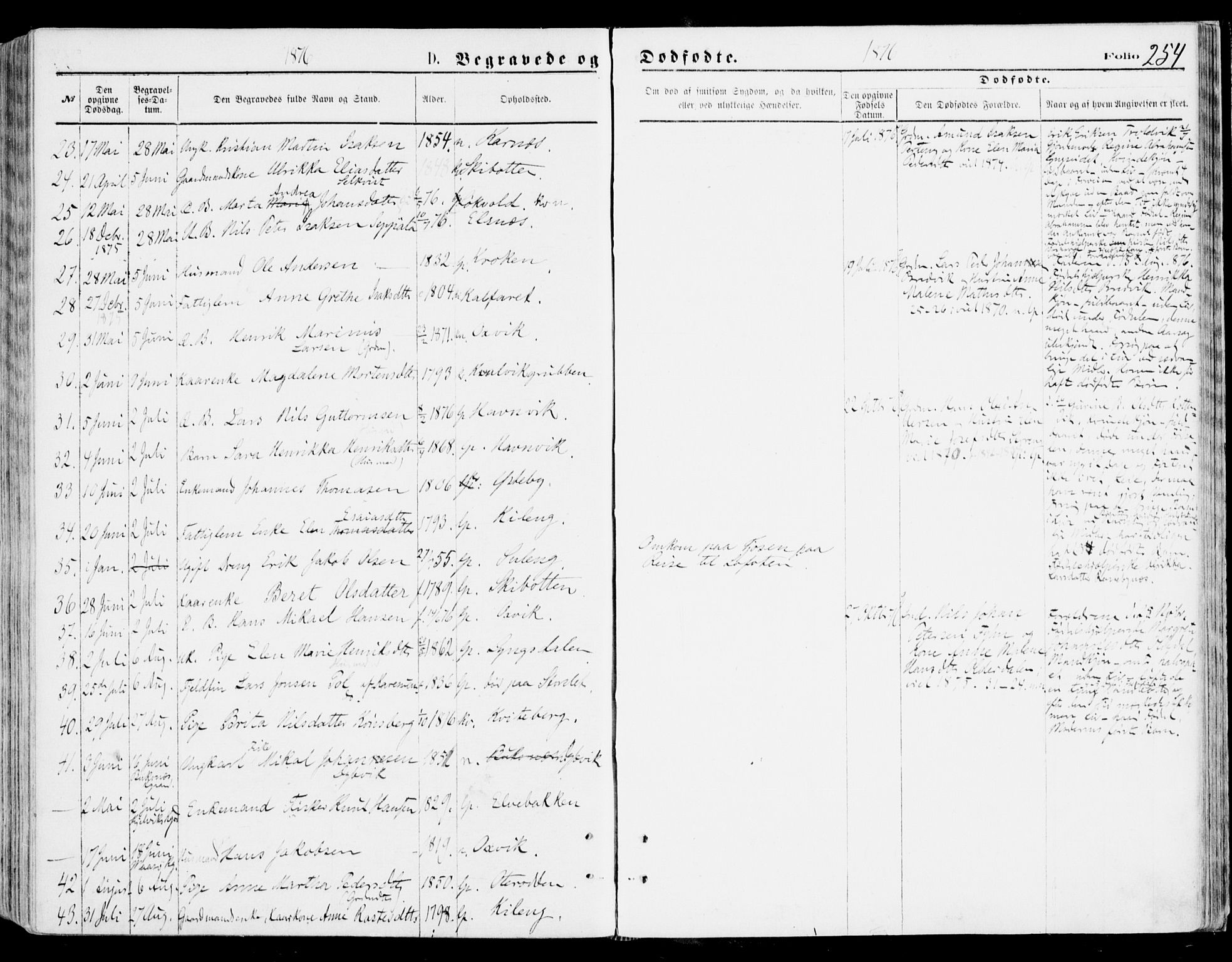 Lyngen sokneprestembete, AV/SATØ-S-1289/H/He/Hea/L0006kirke: Parish register (official) no. 6, 1870-1878, p. 254