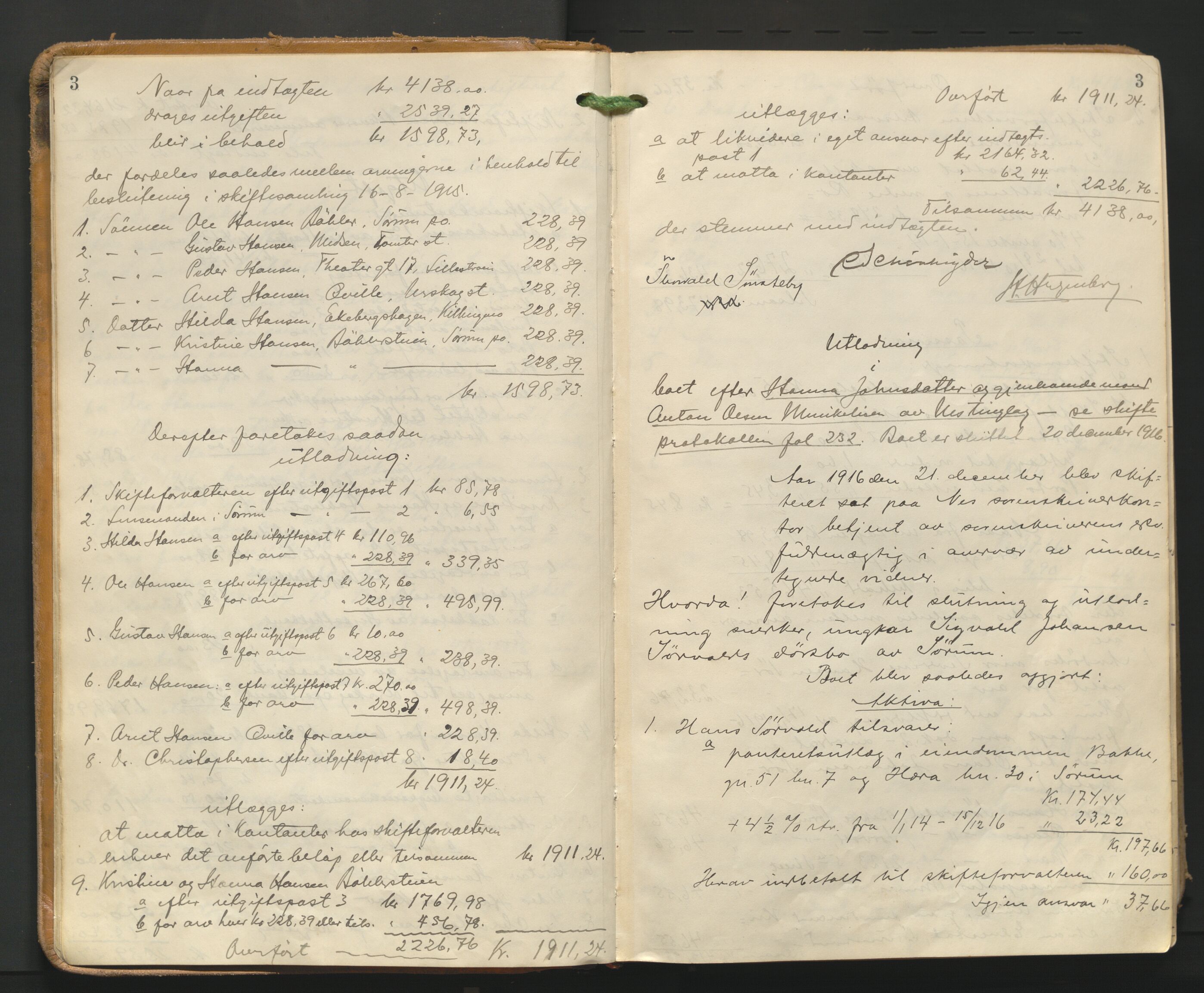 Nes tingrett, AV/SAO-A-10548/H/Hc/L0006: Utlodningsprotokoll, 1916-1943, p. 3