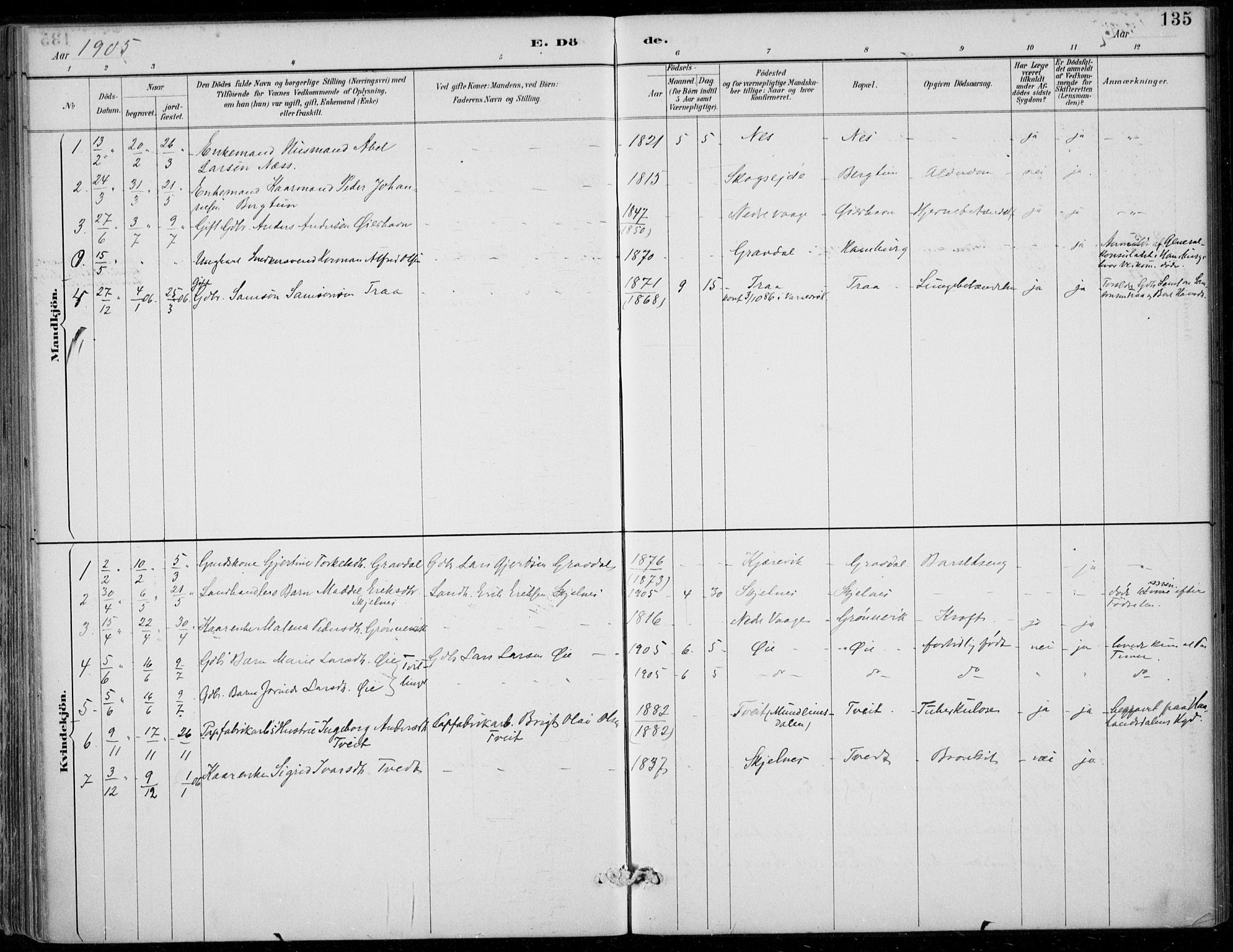Strandebarm sokneprestembete, SAB/A-78401/H/Haa: Parish register (official) no. D  1, 1886-1912, p. 135