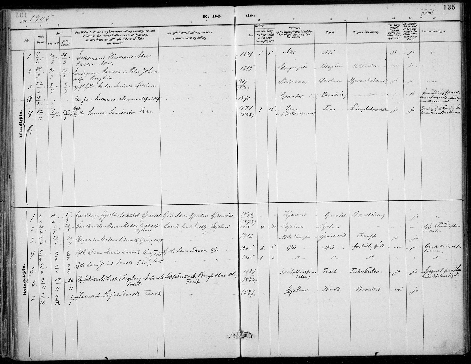 Strandebarm sokneprestembete, AV/SAB-A-78401/H/Haa: Parish register (official) no. D  1, 1886-1912, p. 135