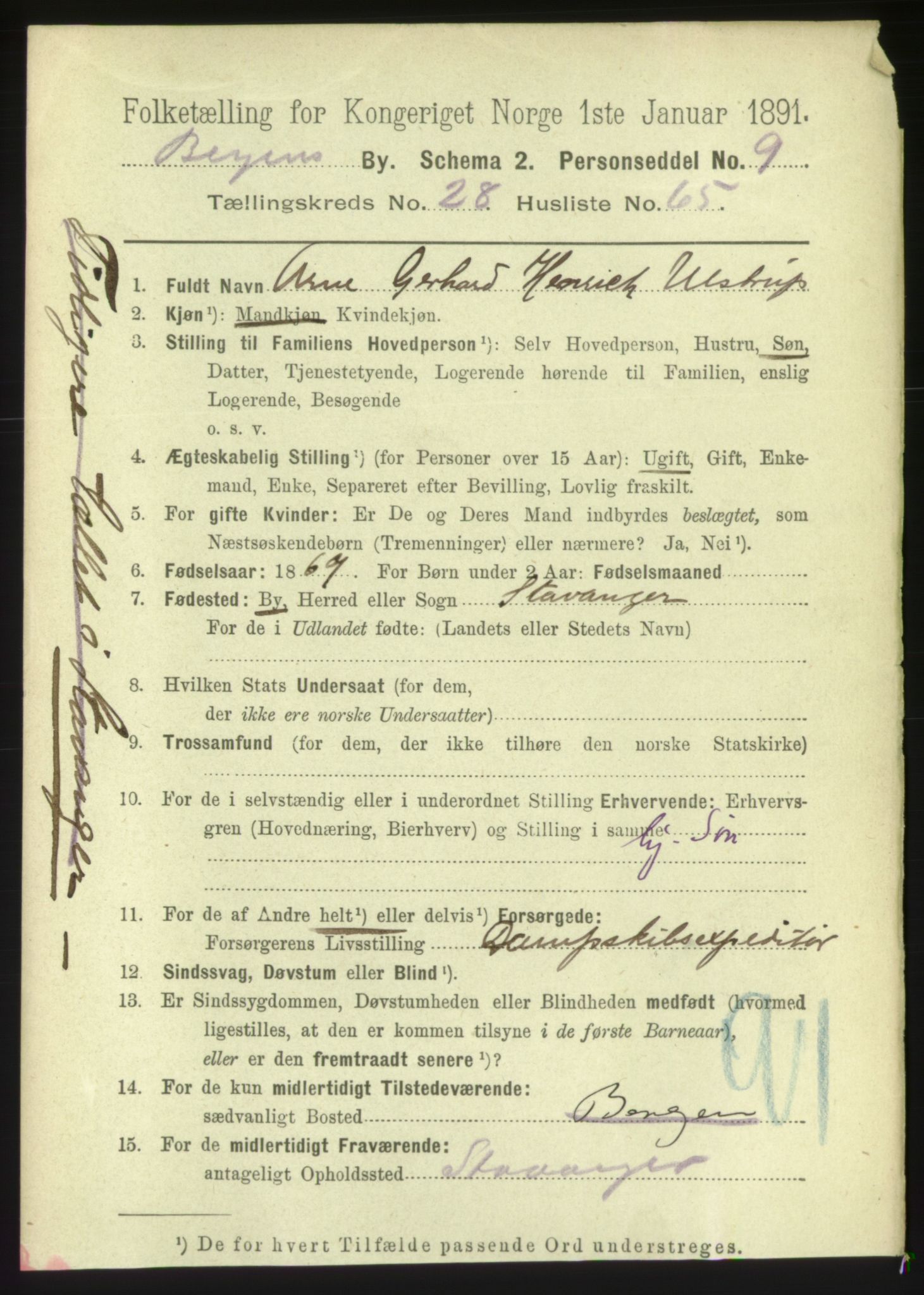 RA, 1891 Census for 1301 Bergen, 1891, p. 37190