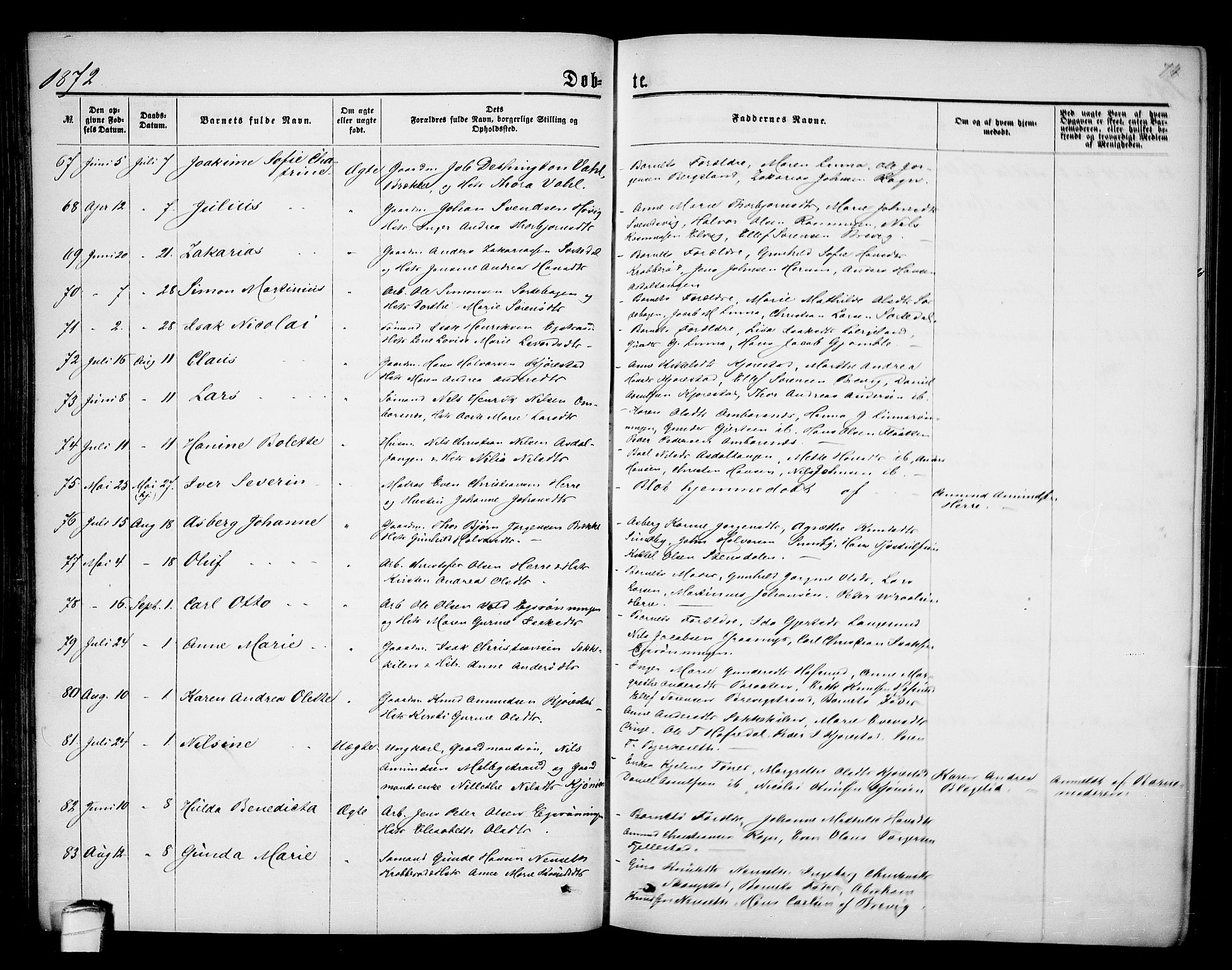 Bamble kirkebøker, AV/SAKO-A-253/G/Ga/L0006: Parish register (copy) no. I 6, 1860-1876, p. 74