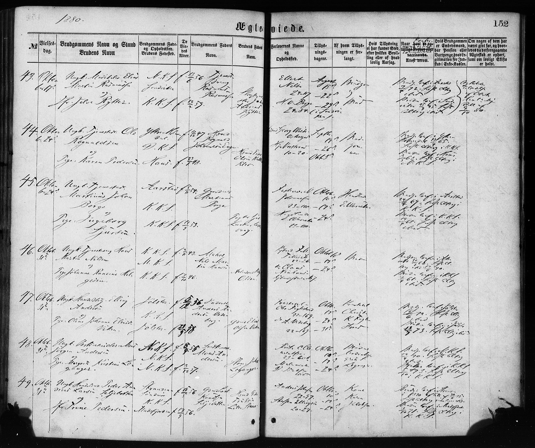 Korskirken sokneprestembete, AV/SAB-A-76101/H/Haa/L0036: Parish register (official) no. D 3, 1867-1882, p. 152