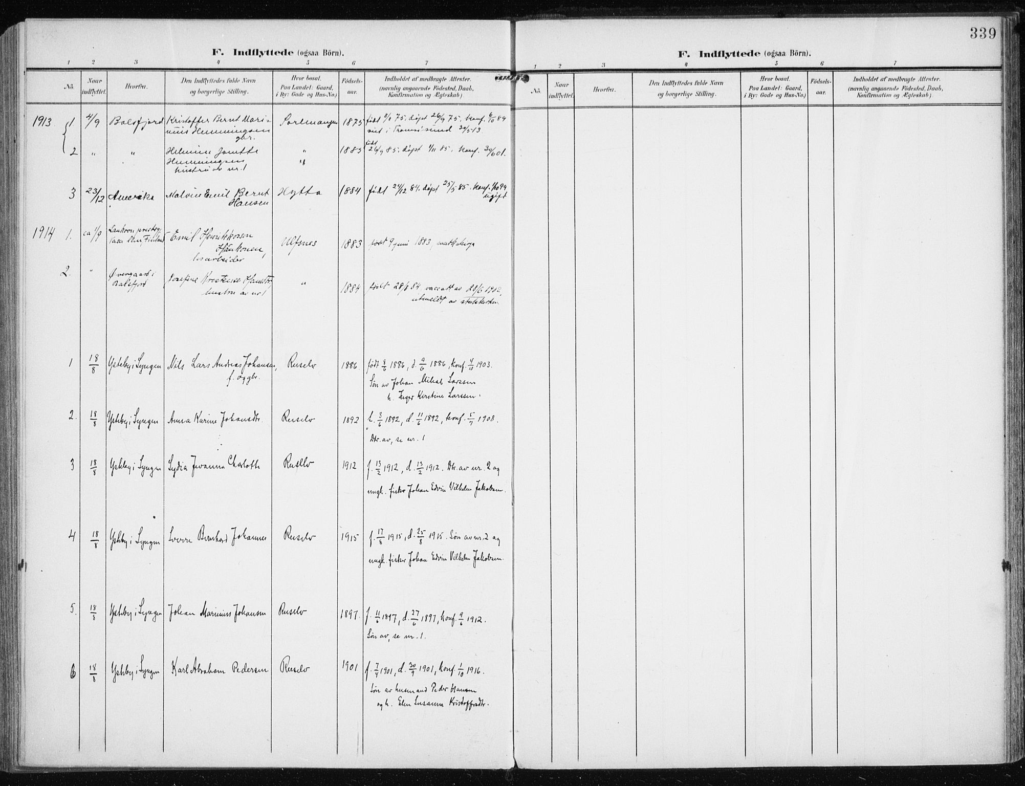 Karlsøy sokneprestembete, SATØ/S-1299/H/Ha/Haa/L0014kirke: Parish register (official) no. 14, 1903-1917, p. 339