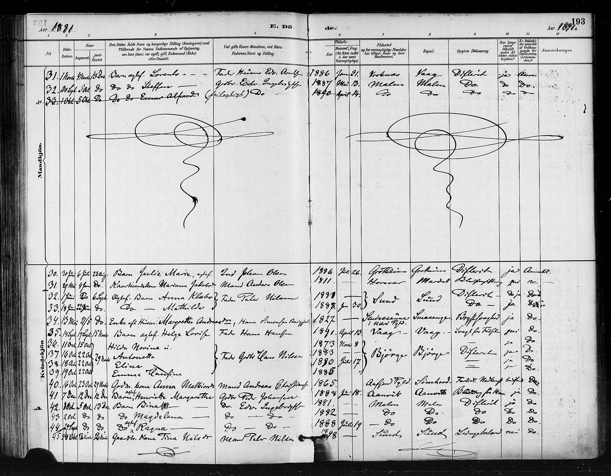 Ministerialprotokoller, klokkerbøker og fødselsregistre - Nordland, AV/SAT-A-1459/812/L0178: Parish register (official) no. 812A07, 1886-1900, p. 193