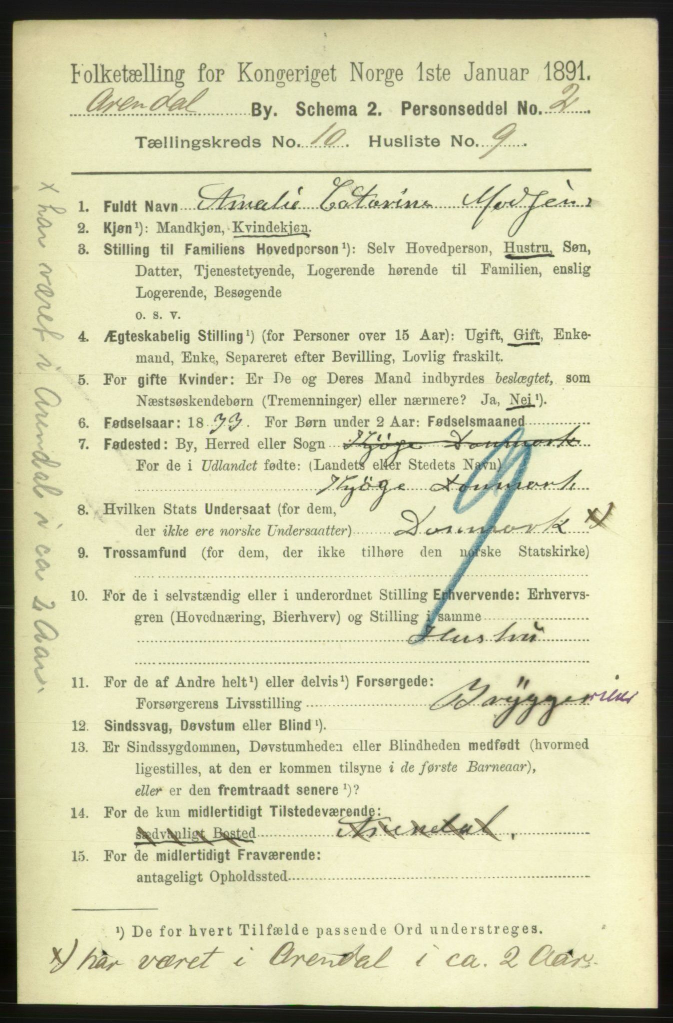 RA, 1891 census for 0903 Arendal, 1891, p. 3793