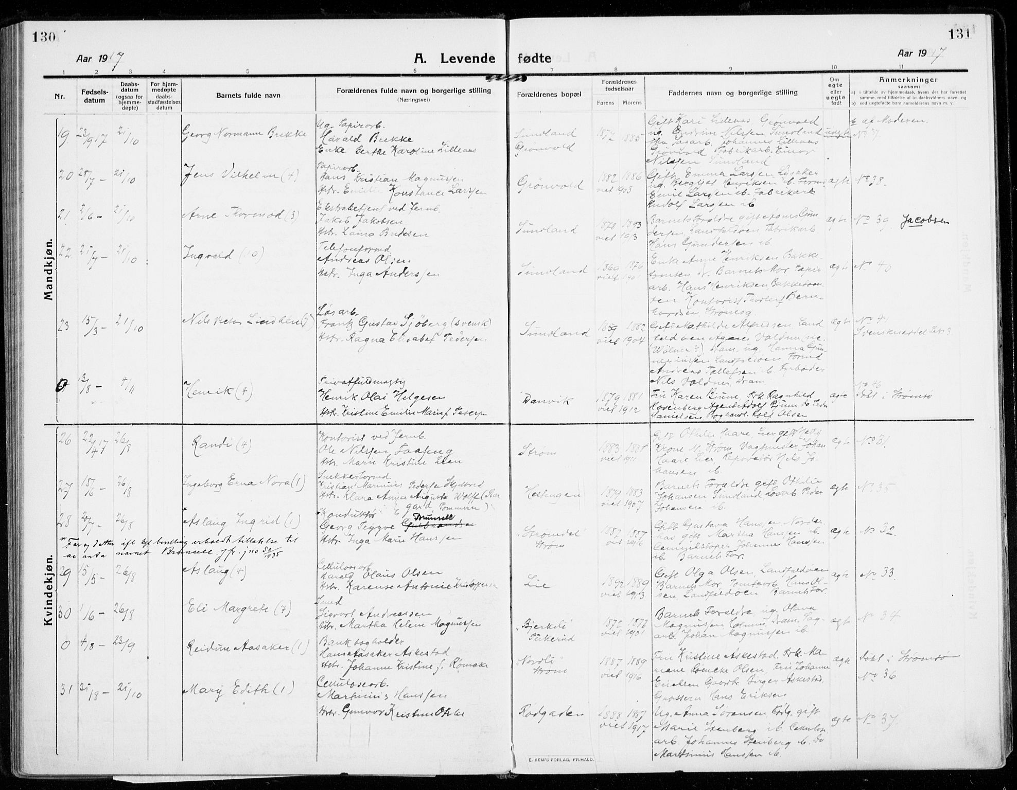 Strømsgodset kirkebøker, AV/SAKO-A-324/F/Fa/L0002: Parish register (official) no. 2, 1910-1920, p. 130-131