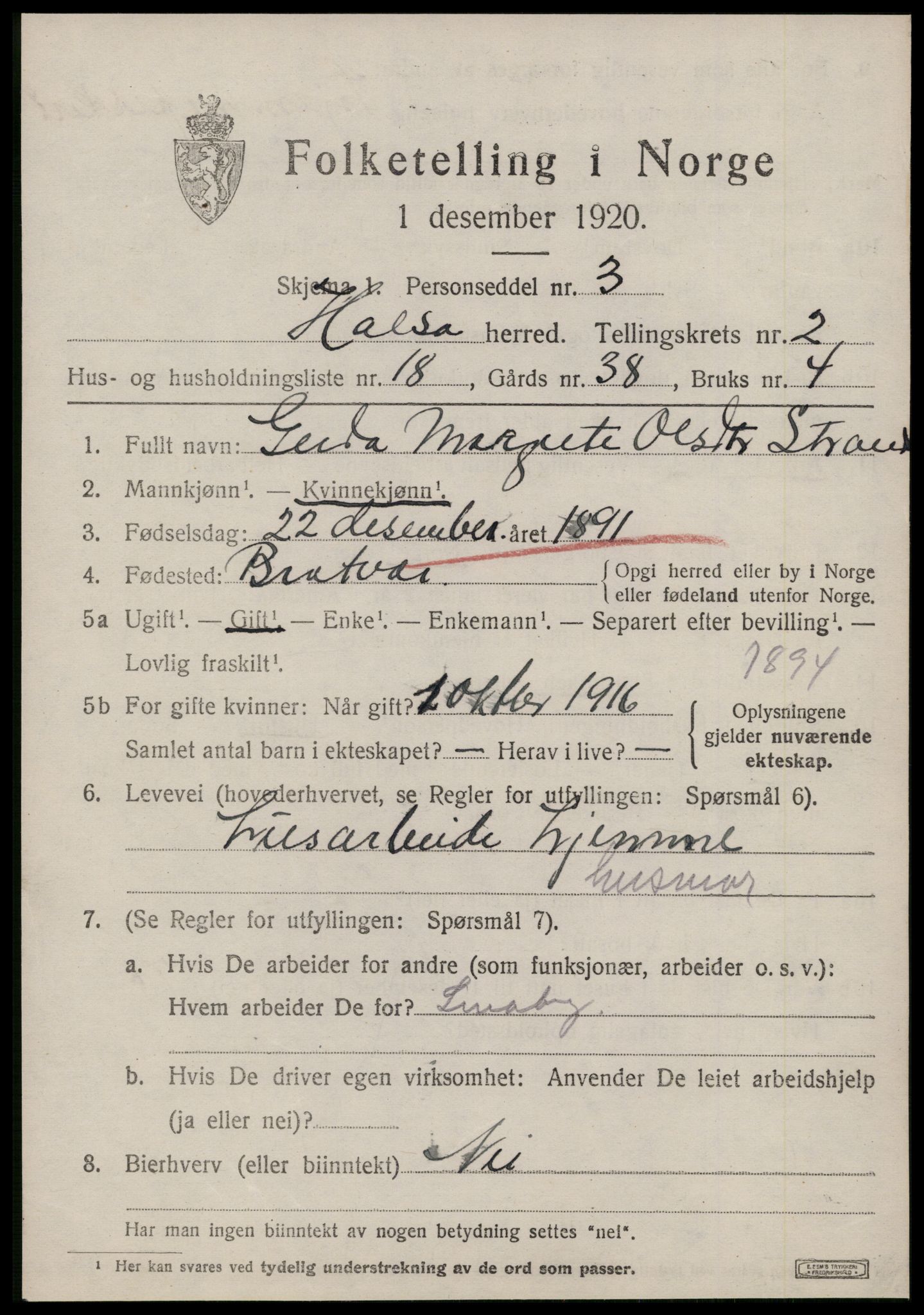 SAT, 1920 census for Halsa, 1920, p. 1094