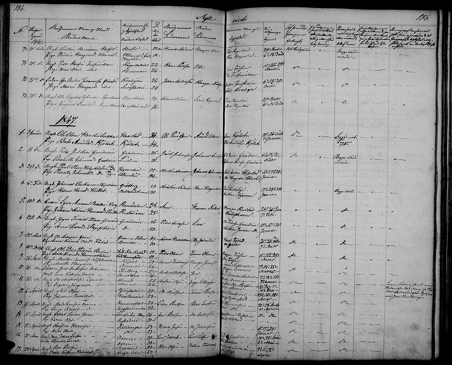 Østre Toten prestekontor, SAH/PREST-104/H/Ha/Hab/L0002: Parish register (copy) no. 2, 1840-1847, p. 186