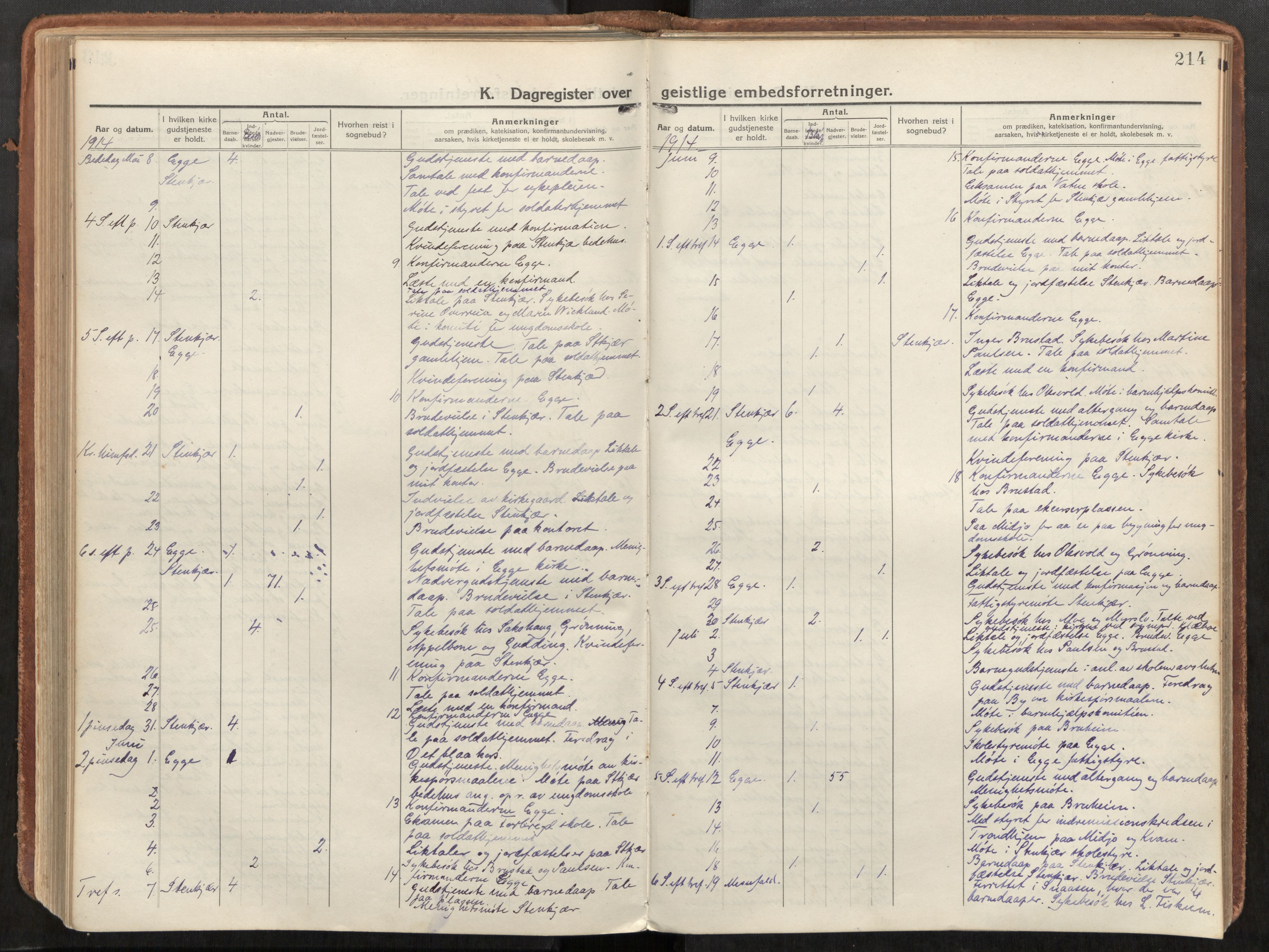 Steinkjer sokneprestkontor, AV/SAT-A-1541/01/H/Ha/Haa/L0003: Parish register (official) no. 3, 1913-1922, p. 214