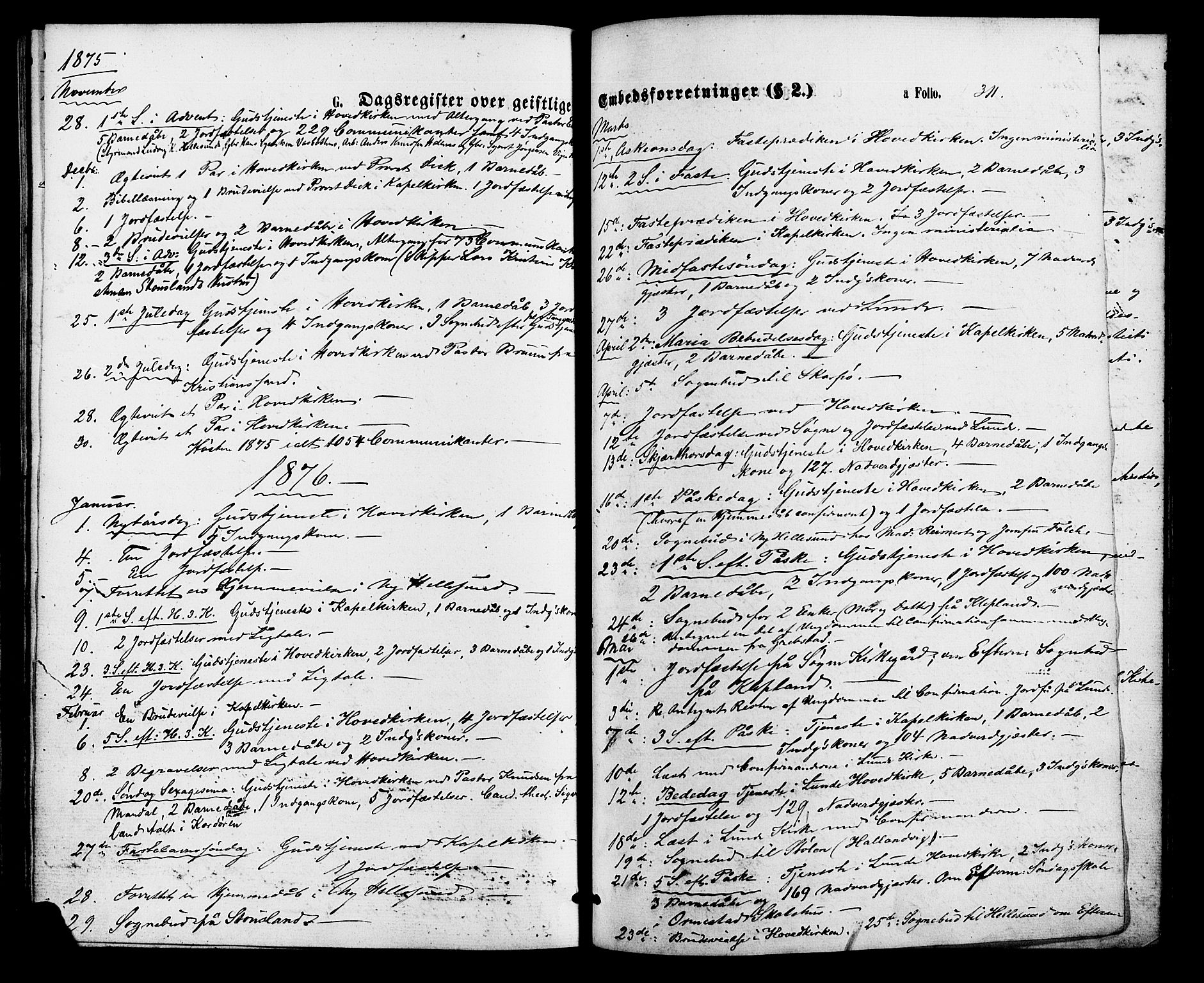 Søgne sokneprestkontor, SAK/1111-0037/F/Fa/Fab/L0011: Parish register (official) no. A 11, 1869-1879, p. 311