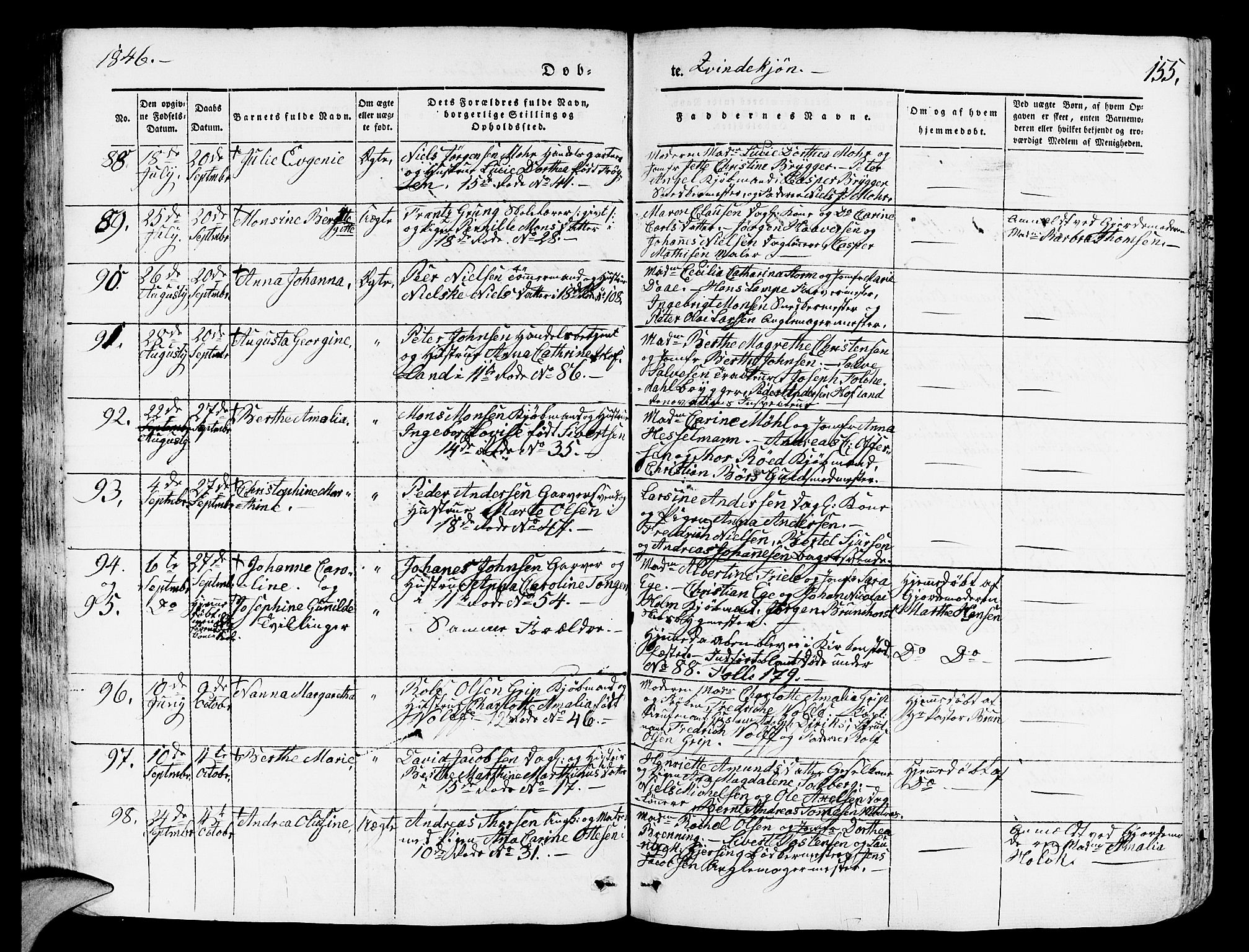 Domkirken sokneprestembete, SAB/A-74801/H/Hab/L0009: Parish register (copy) no. B 2, 1842-1849, p. 155