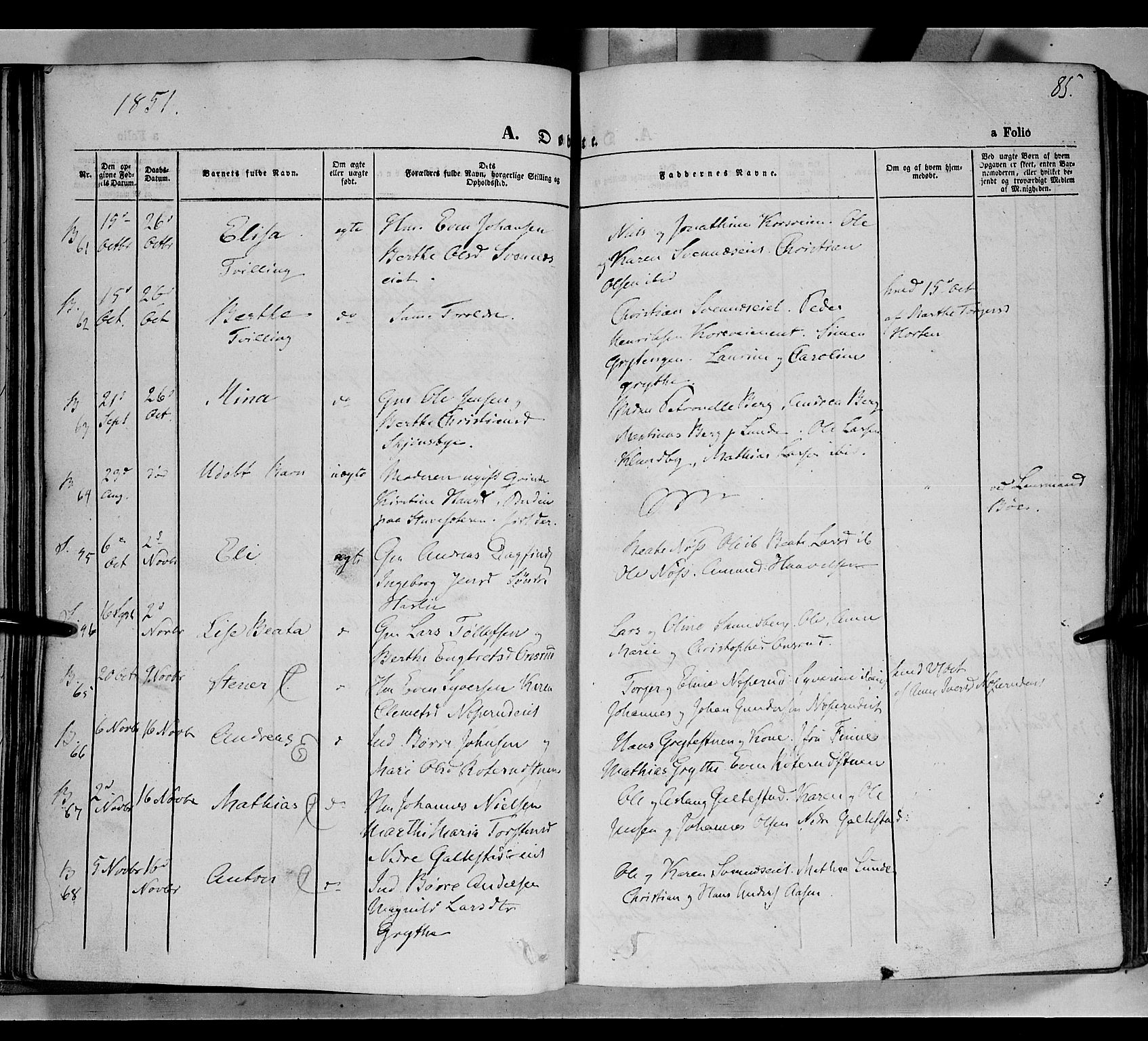 Biri prestekontor, AV/SAH-PREST-096/H/Ha/Haa/L0005: Parish register (official) no. 5, 1843-1854, p. 85