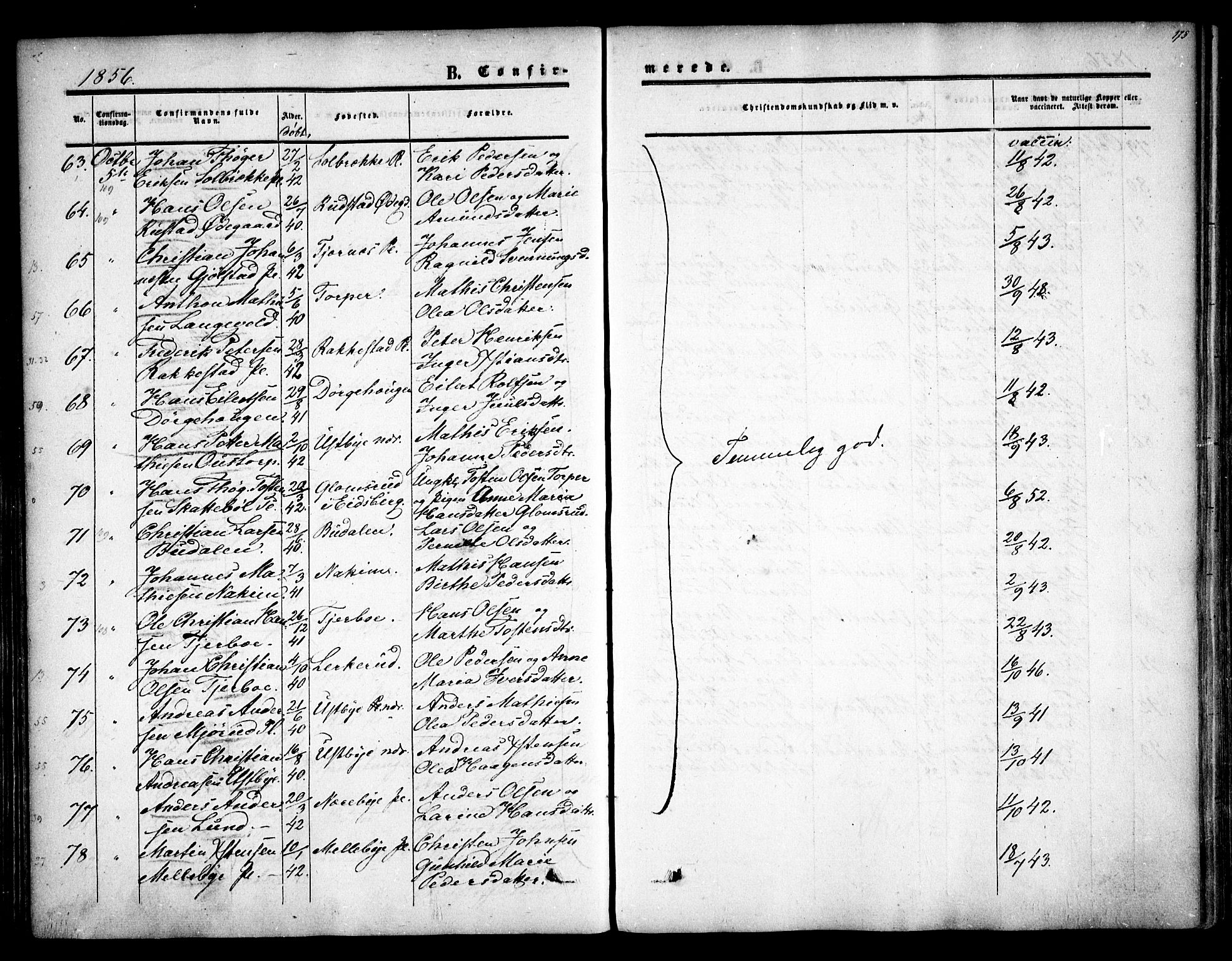 Rakkestad prestekontor Kirkebøker, AV/SAO-A-2008/F/Fa/L0009: Parish register (official) no. I 9, 1850-1856, p. 173