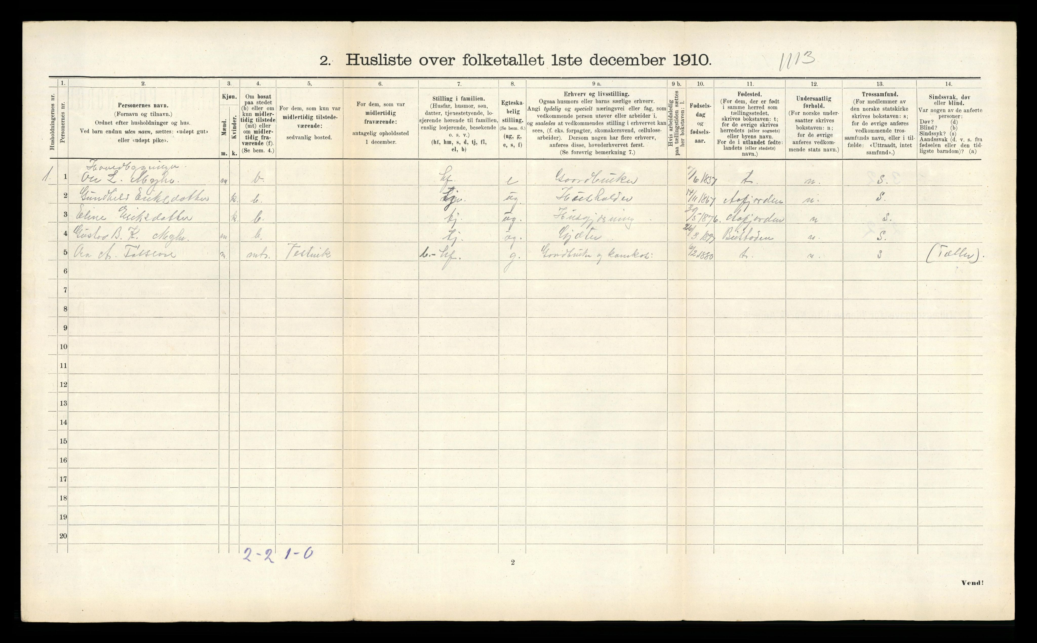 RA, 1910 census for Verran, 1910, p. 484