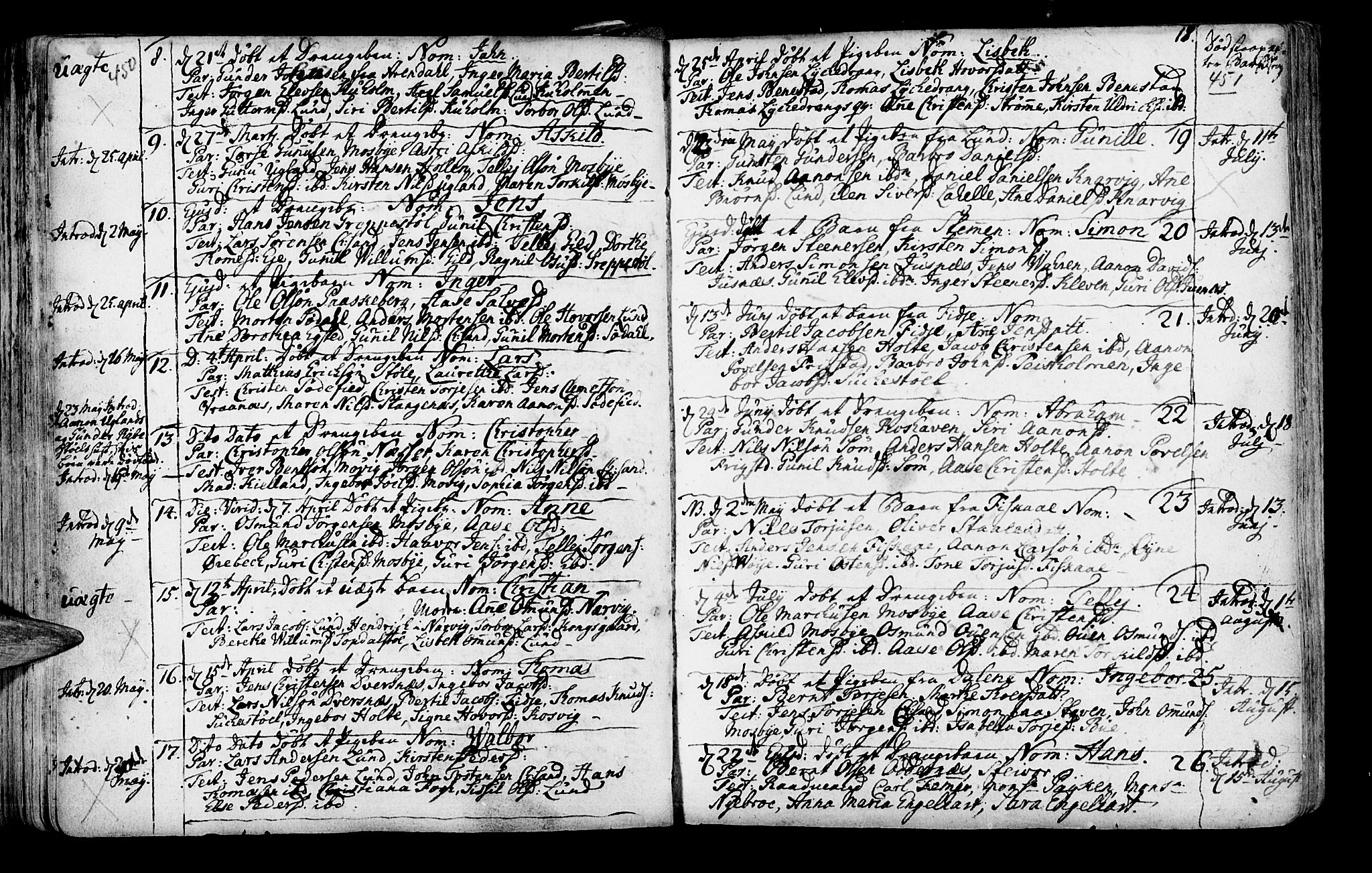 Oddernes sokneprestkontor, AV/SAK-1111-0033/F/Fa/Faa/L0002: Parish register (official) no. A 2, 1719-1764, p. 450-451