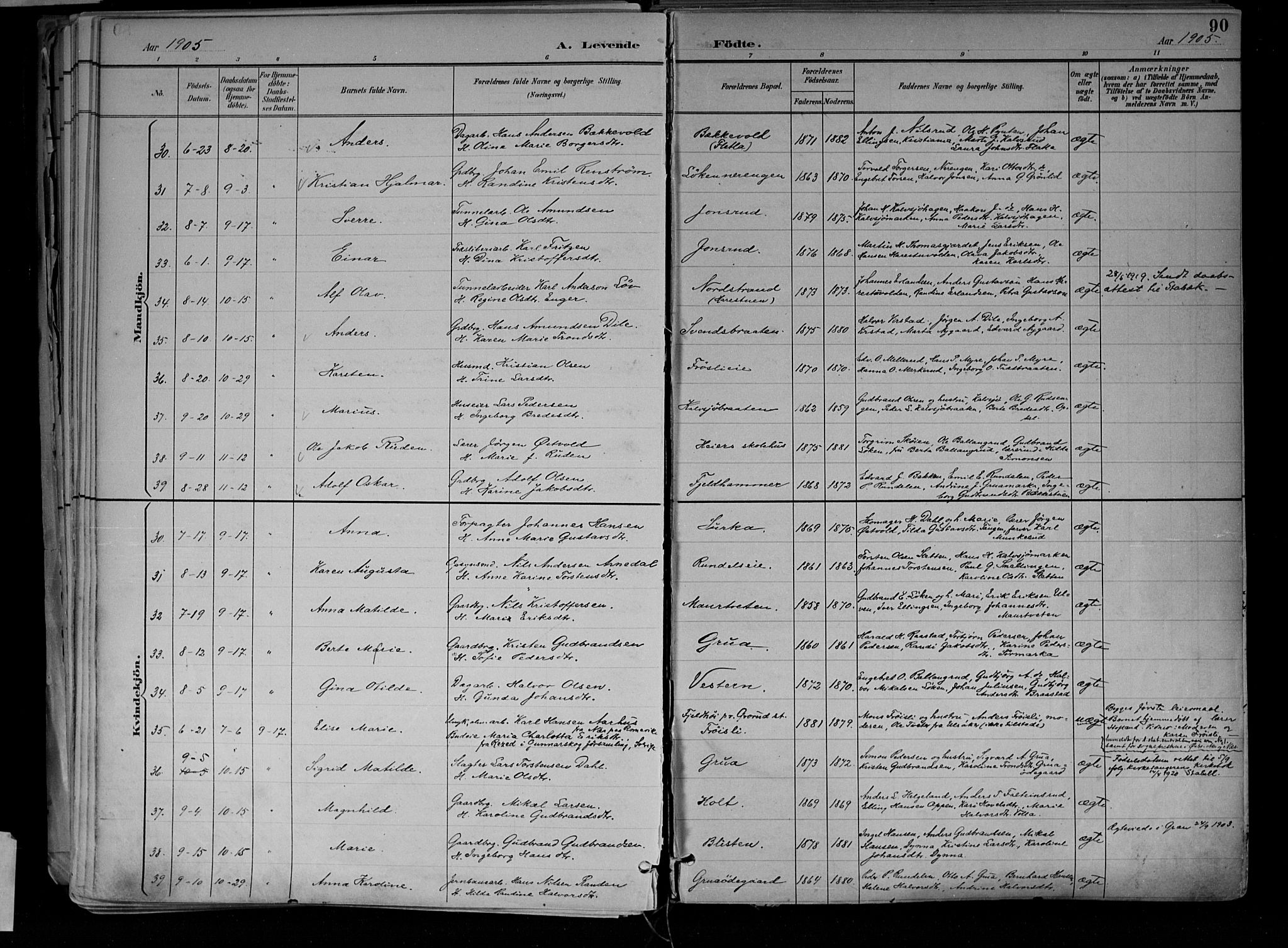 Jevnaker prestekontor, AV/SAH-PREST-116/H/Ha/Haa/L0010: Parish register (official) no. 10, 1891-1906, p. 90