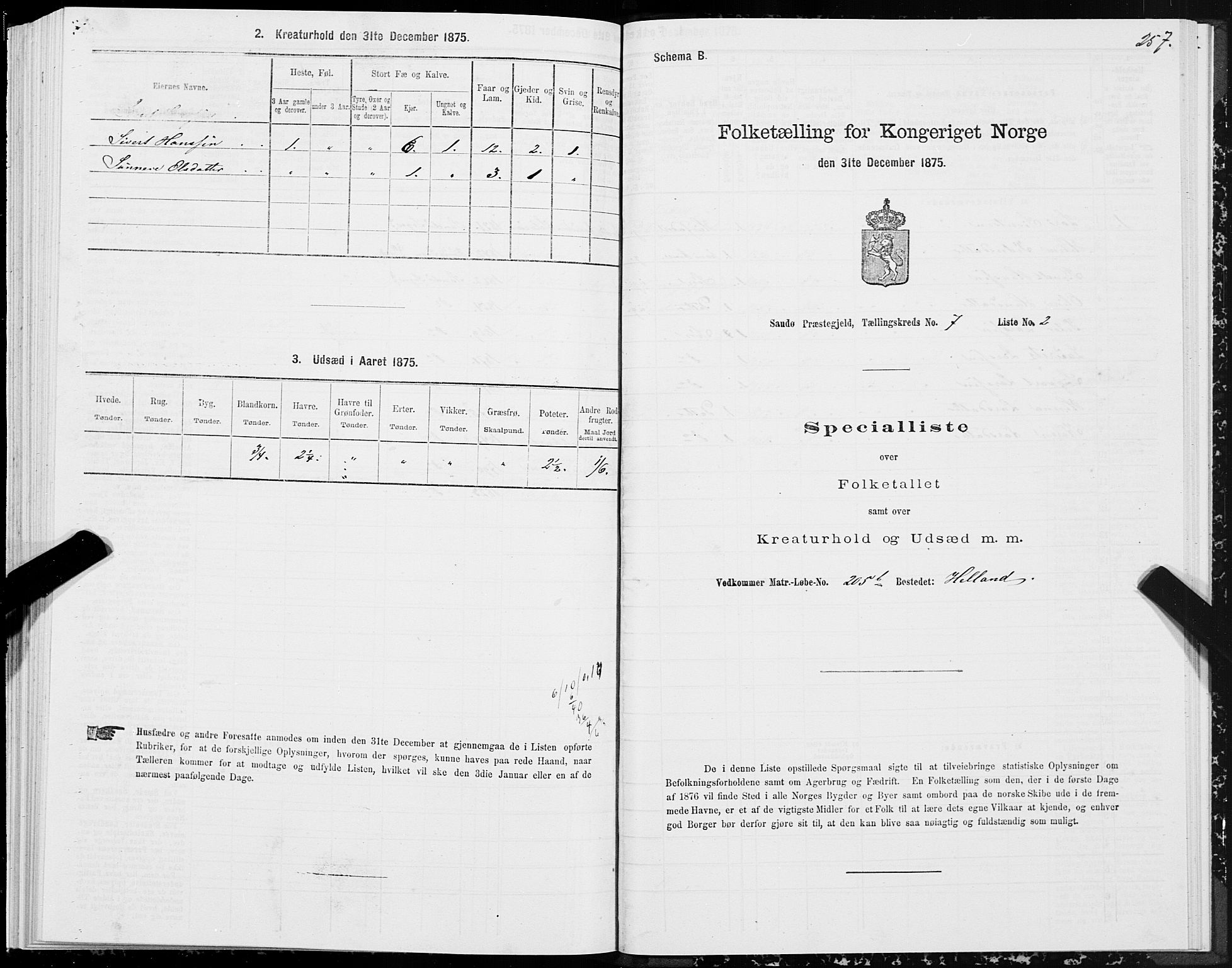 SAT, 1875 census for 1514P Sande, 1875, p. 3257