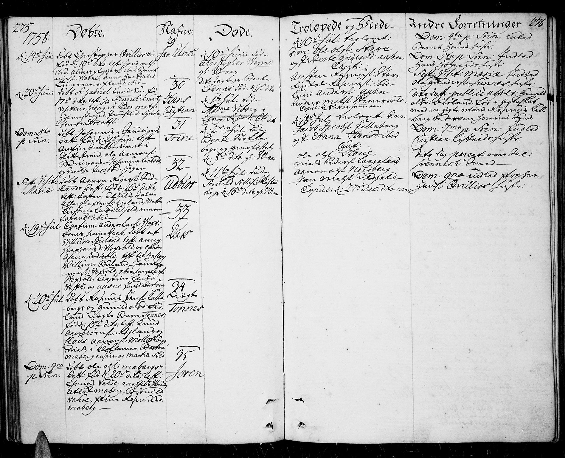 Lista sokneprestkontor, SAK/1111-0027/F/Fa/L0003: Parish register (official) no. A 3 /1, 1743-1767, p. 275-276